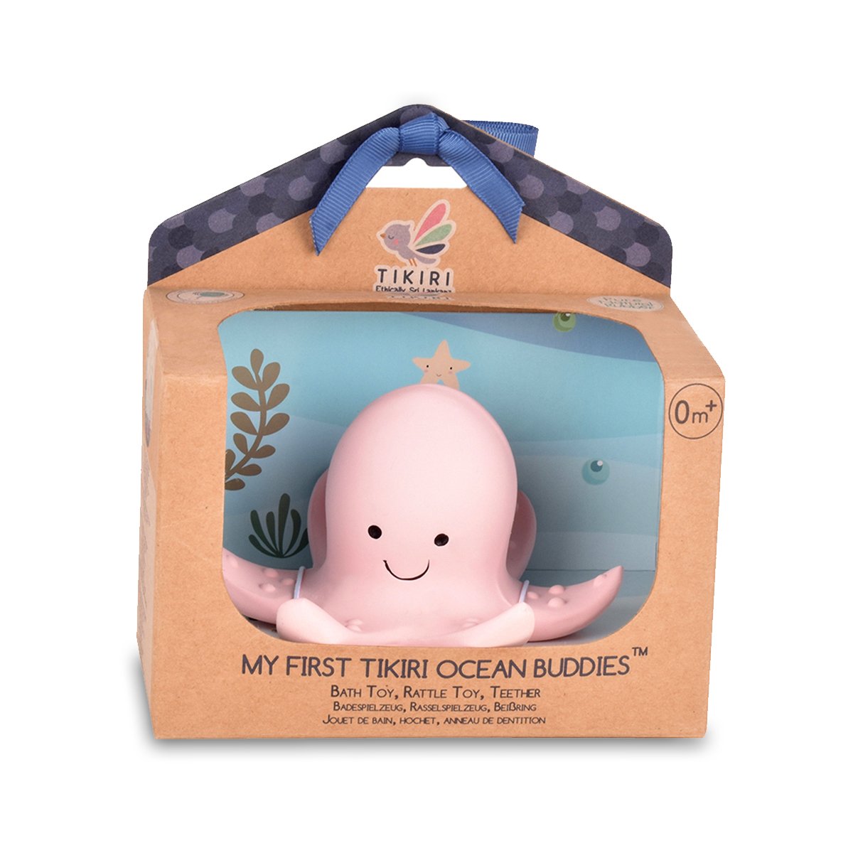 Tikiri Toys - Octopus Natural Organic Rubber Teether, Rattle & Bath Toy
