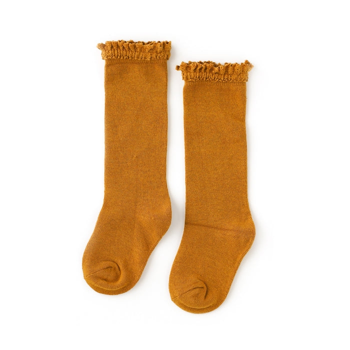 Little Stocking Co. Lace Top Knee Highs - Mustard