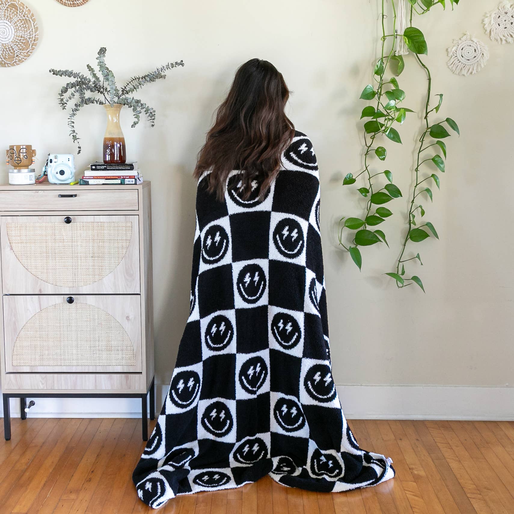 Living Royal Throw Blanket - Checkered w/ Happy Faces