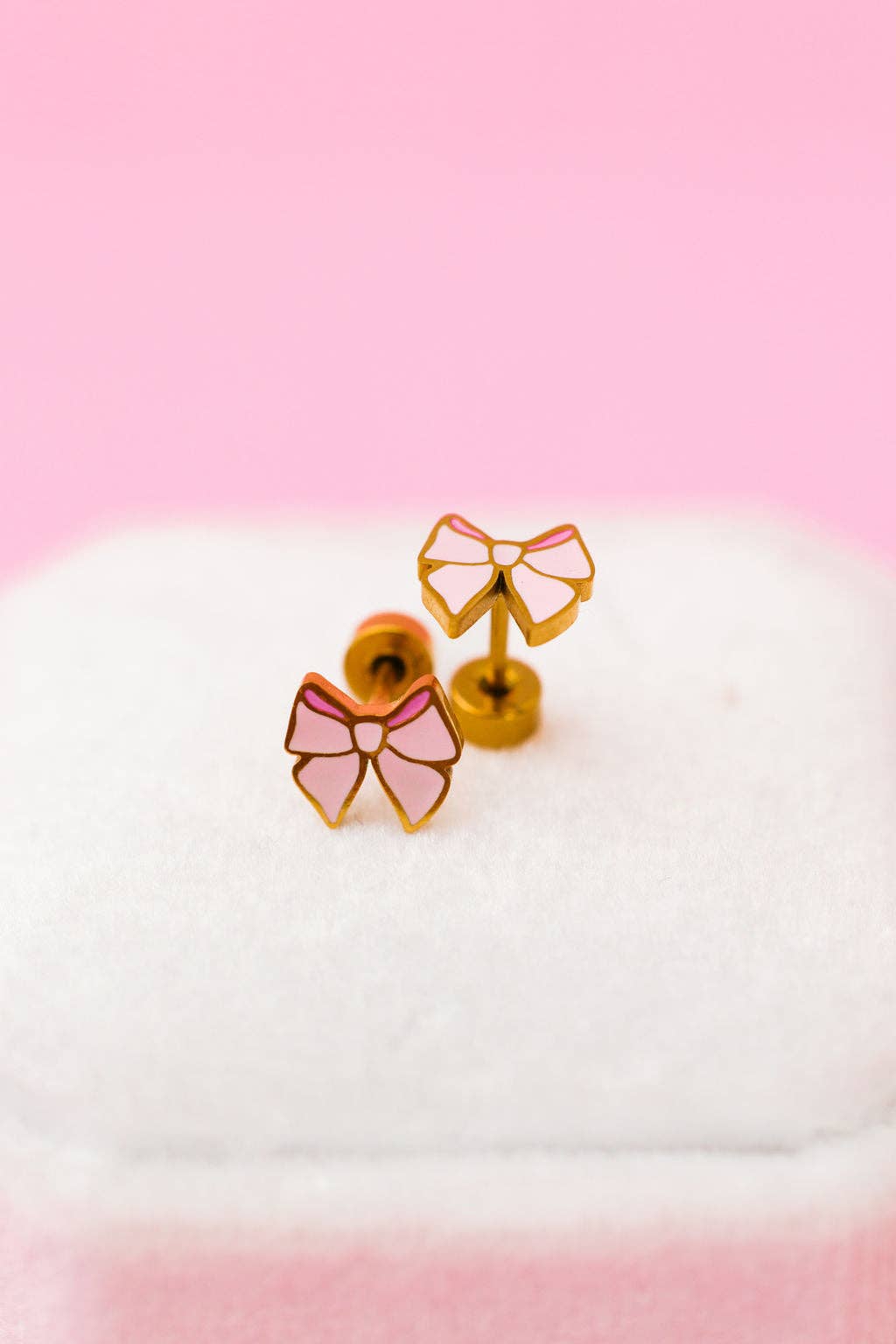 Desert Peach - Pink Bow Stud Earrings