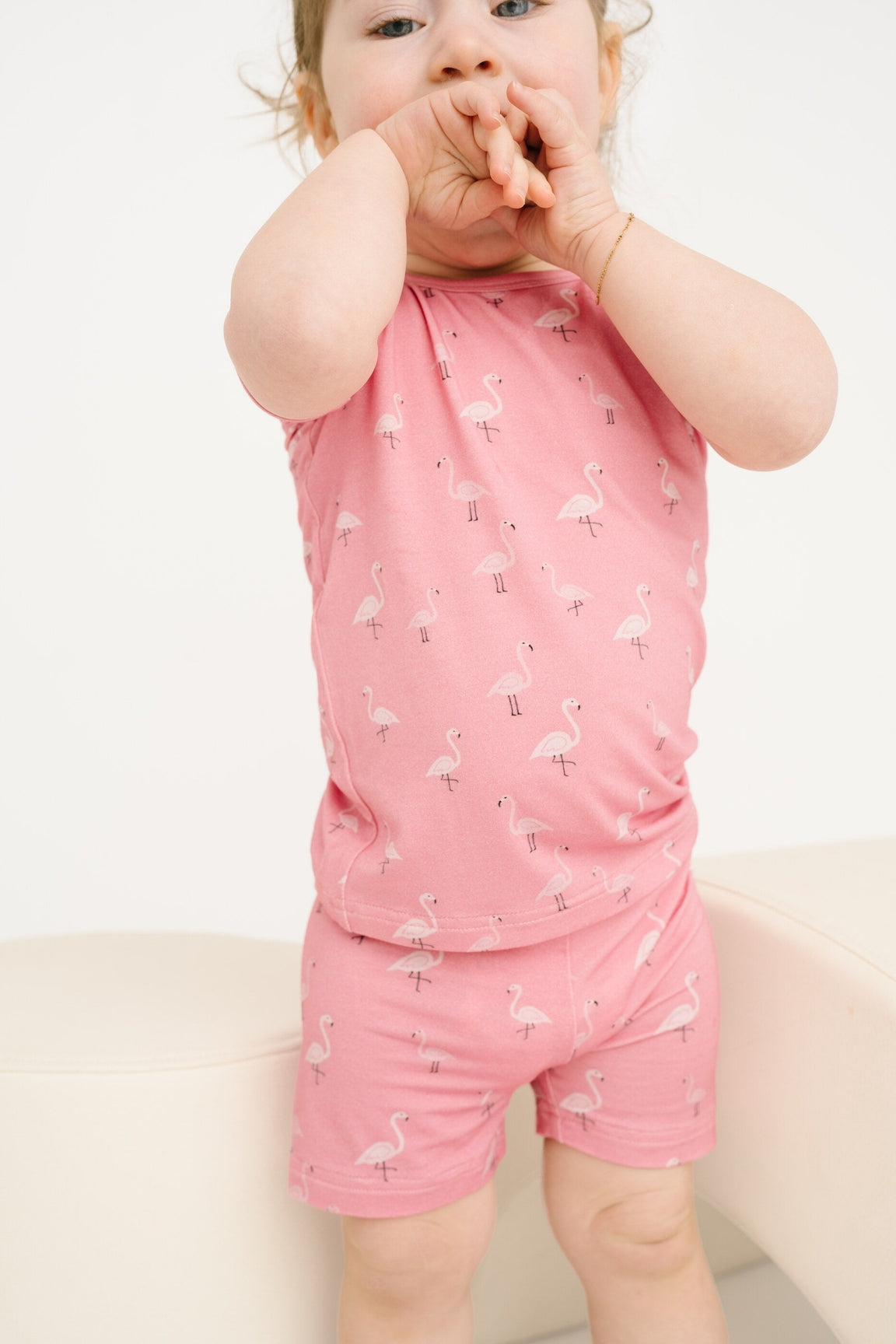Little One Shop Bamboo Short Sleeve PJ Set - Pink Flamingo