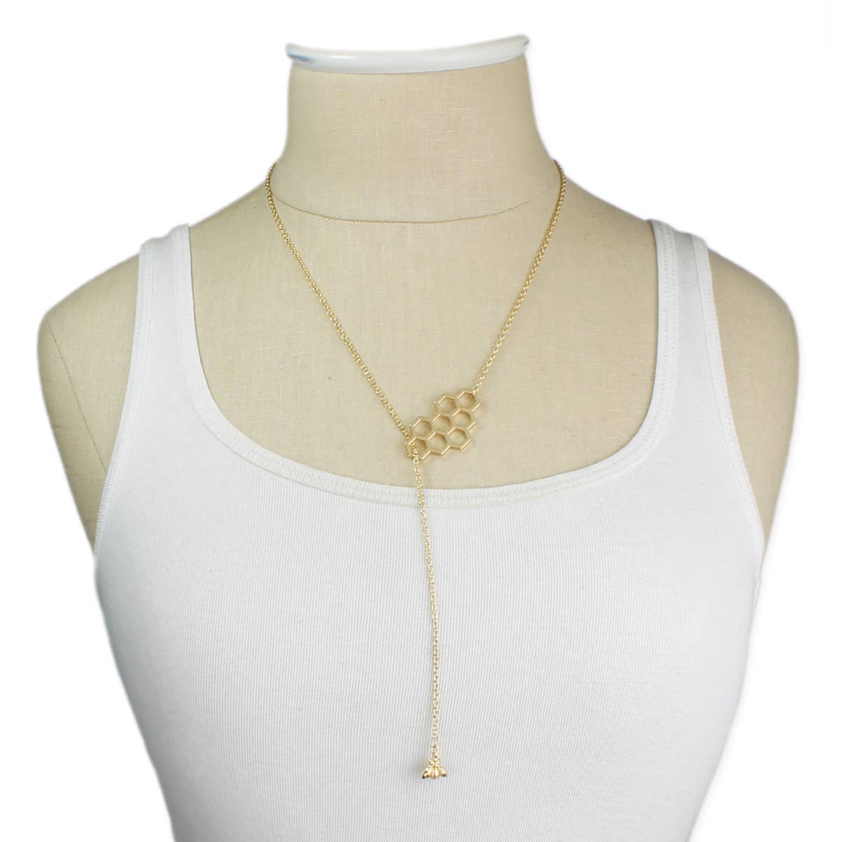 BEE-have Honey Comb & Bee Gold Lariat Necklace
