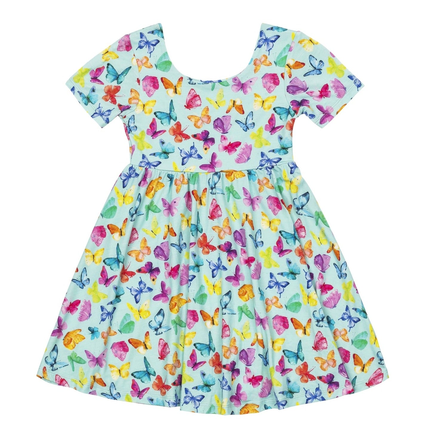 Macaron + Me Short Sleeve Twirl Dress - Butterflies