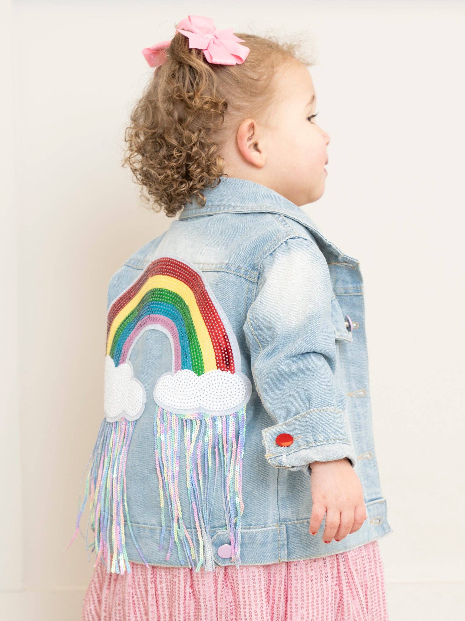 Marie Nicole Clothing - Rainbow Sequin Denim Jacket