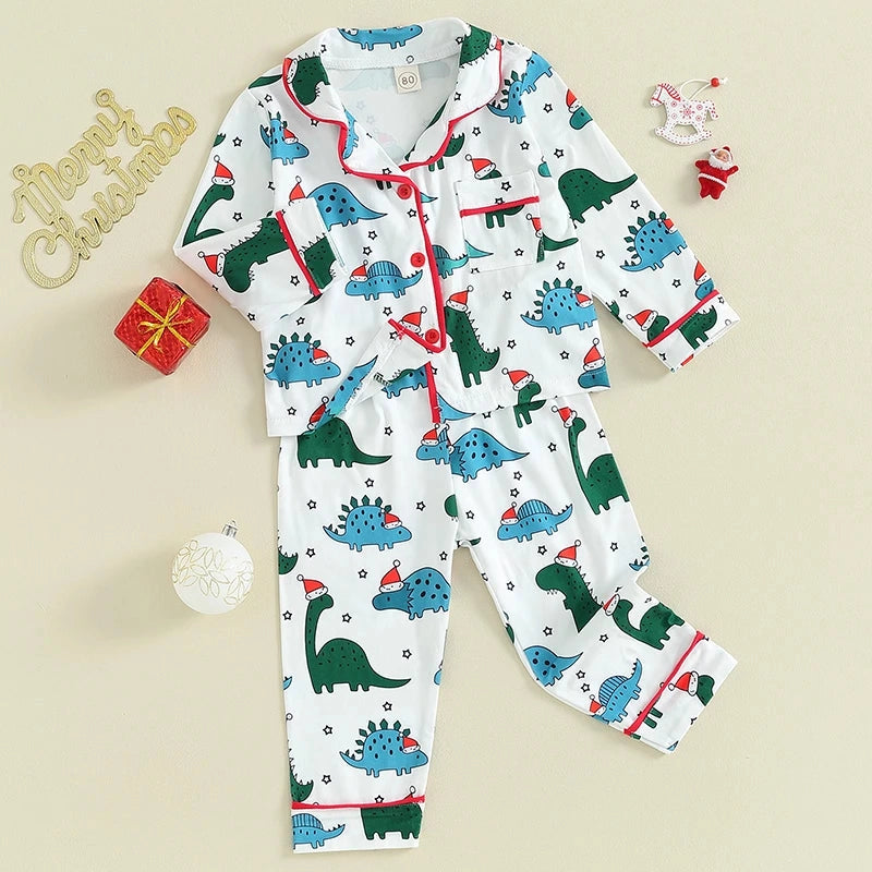 Button Down Santa Dinosaur Pajamas