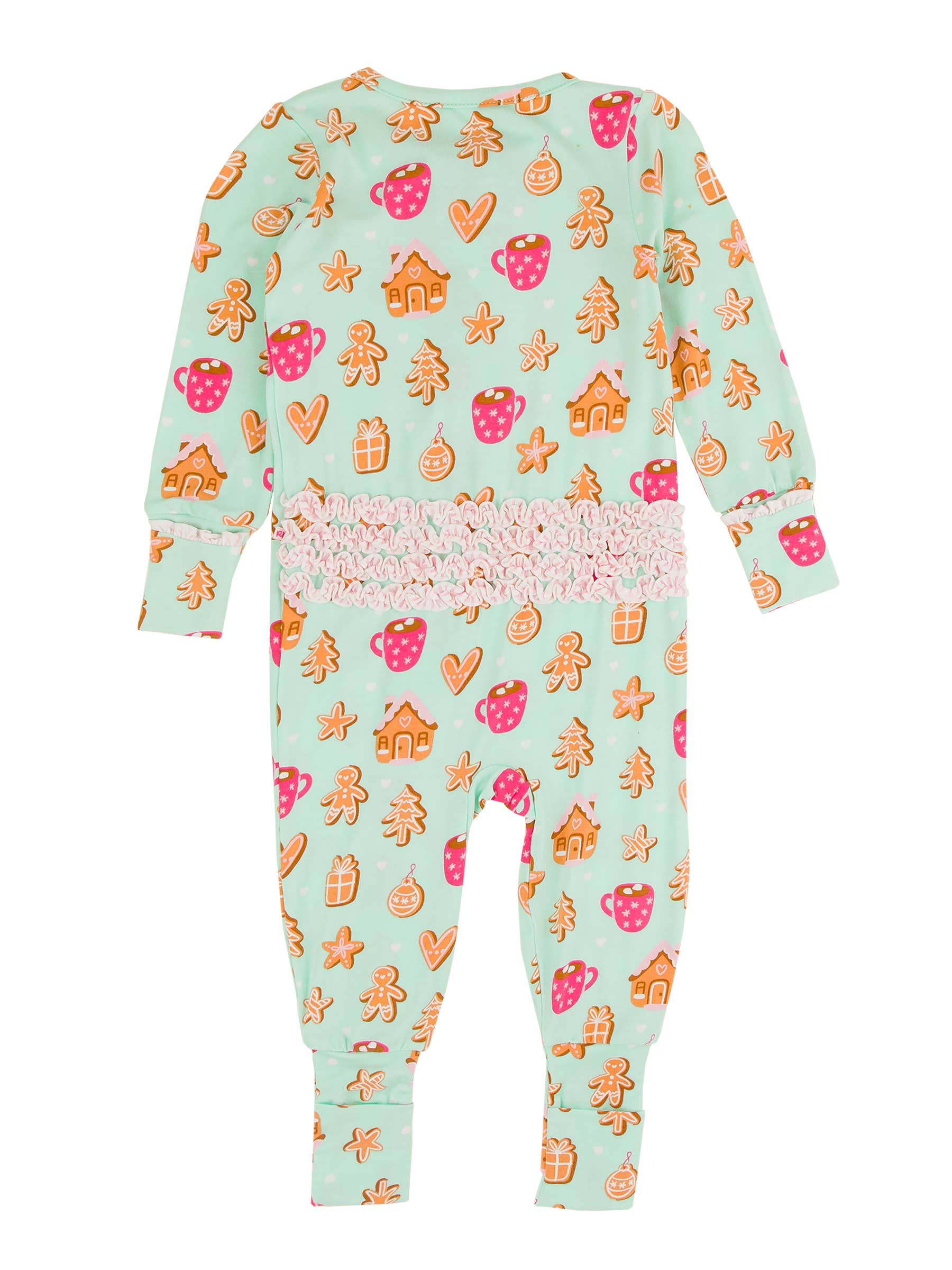 RuffleButts - Gingerbread Joy Bamboo Convertible Ruffle One Piece Pajama (Final Sale)