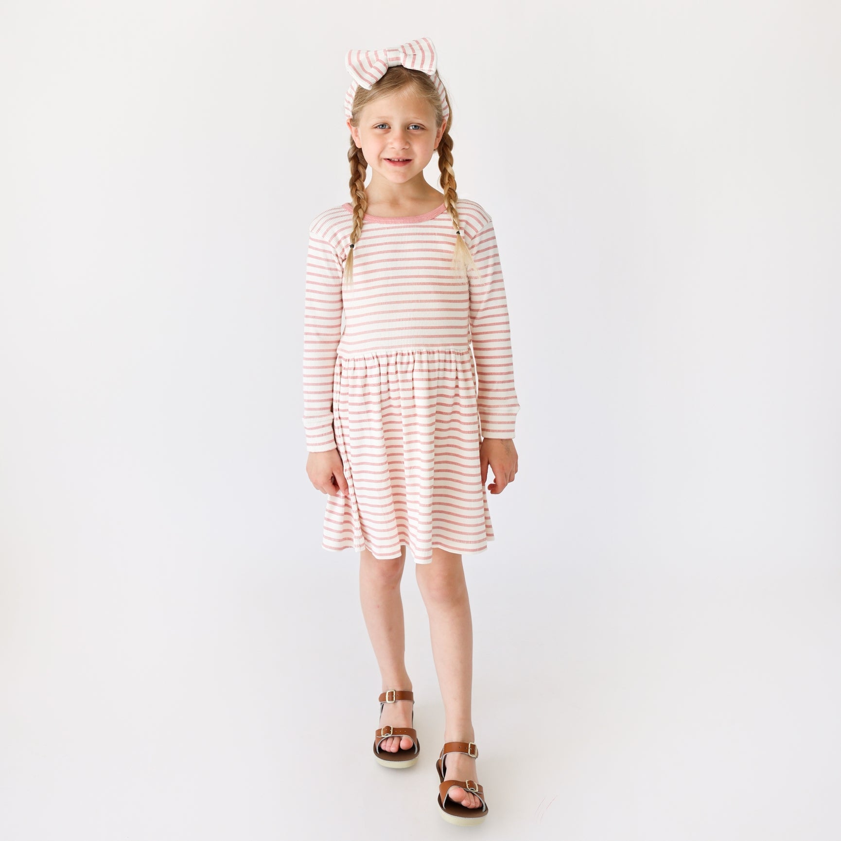 Tiny Trendsetter Long Sleeve Ava Dress - Blush Stripe (Final Sale)