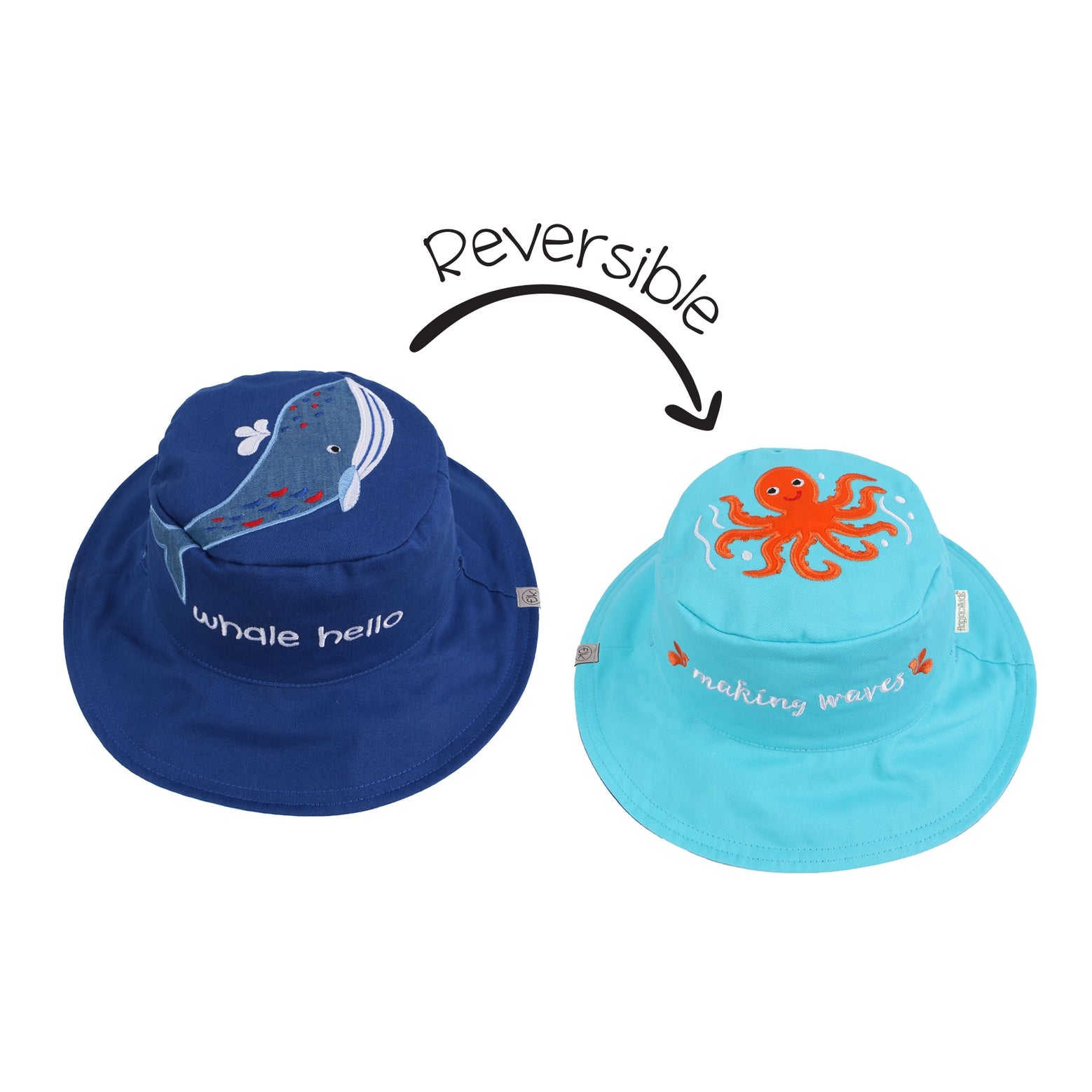 FlapJackKids UPF50+ Reversible Sun Hat - Blue Whale/Octopus
