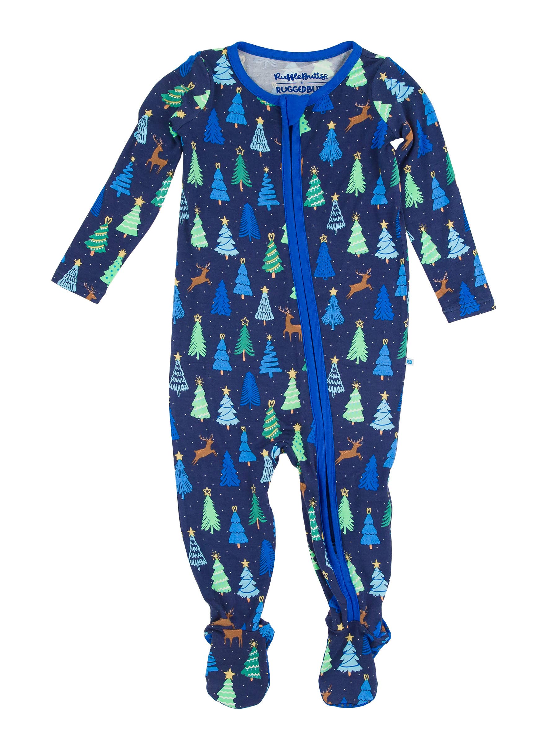 RuggedButts - Merry Blue Pines Bamboo Footed One Piece Pajama