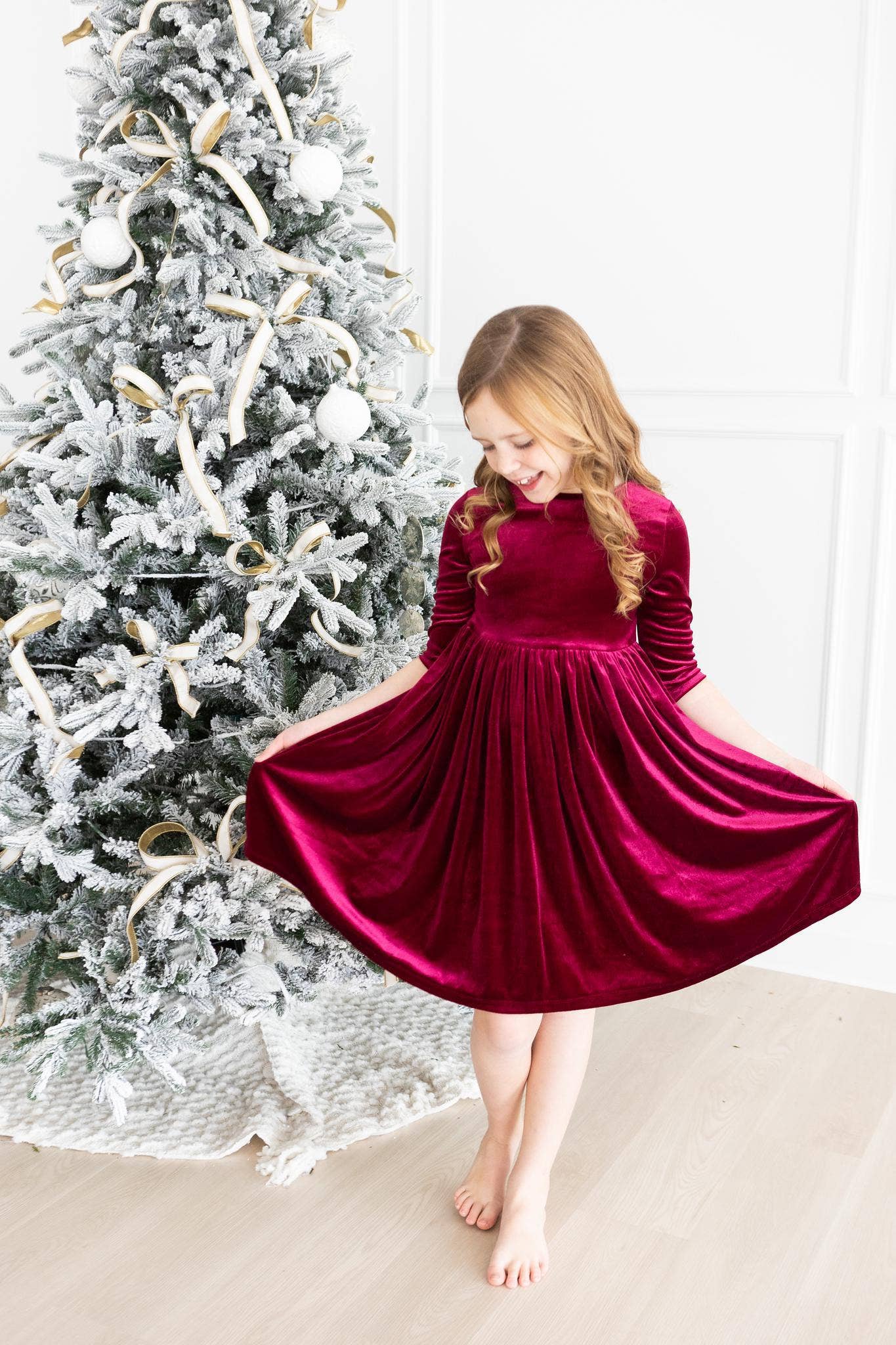 Mila & Rose Velvet Twirl Dress - Cranberry