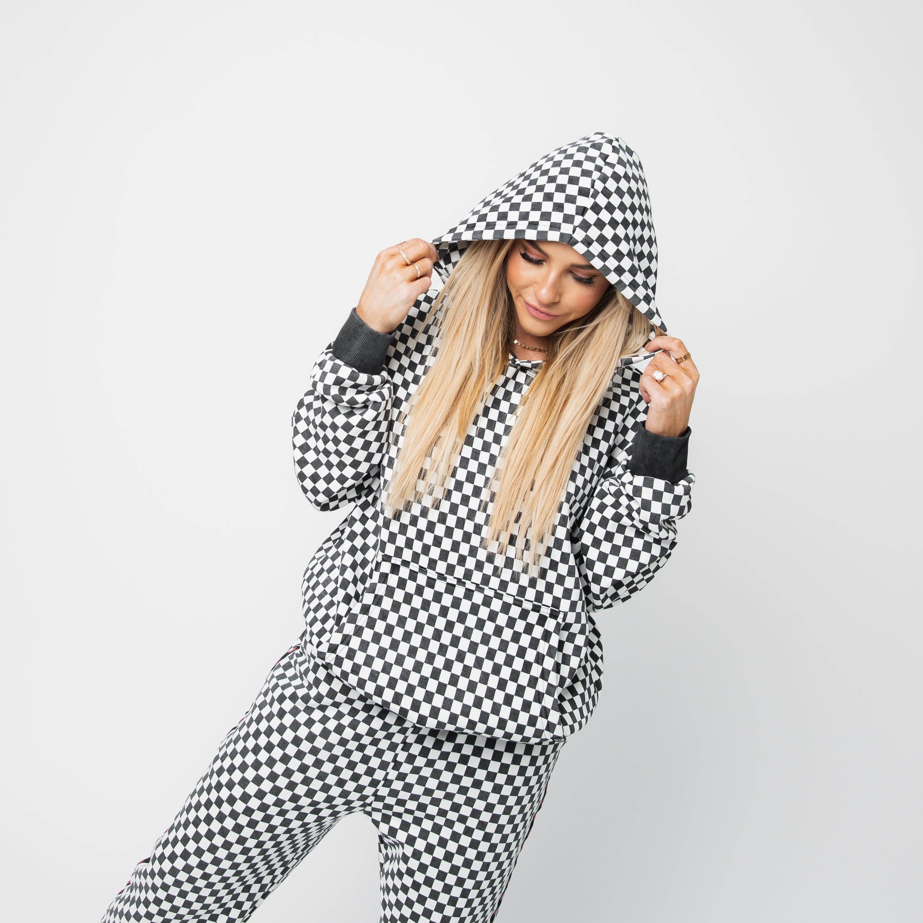 RAGS - Adult Unisex Hoodie - Black & White Mini Check