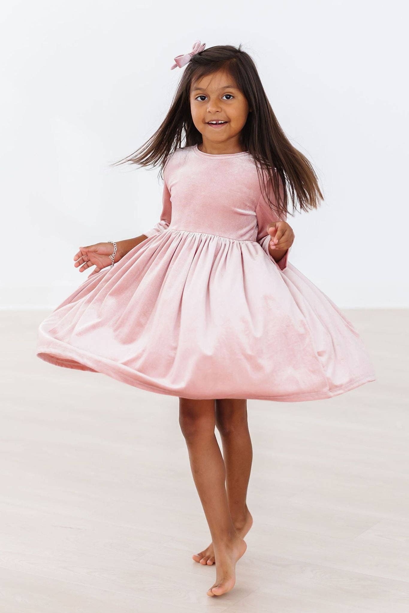 Mila & Rose Velvet Twirl Dress - Vintage Pink