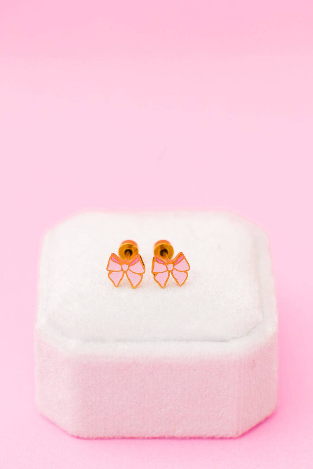 Desert Peach - Pink Bow Stud Earrings