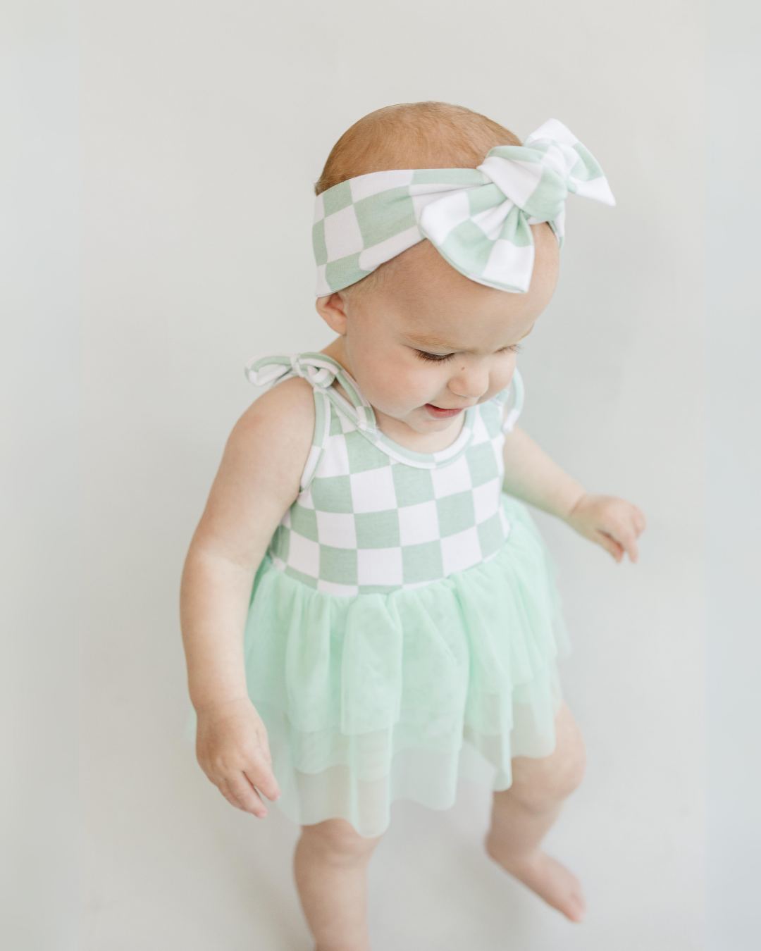Lucky Panda Kids Checkered Headband - Mint