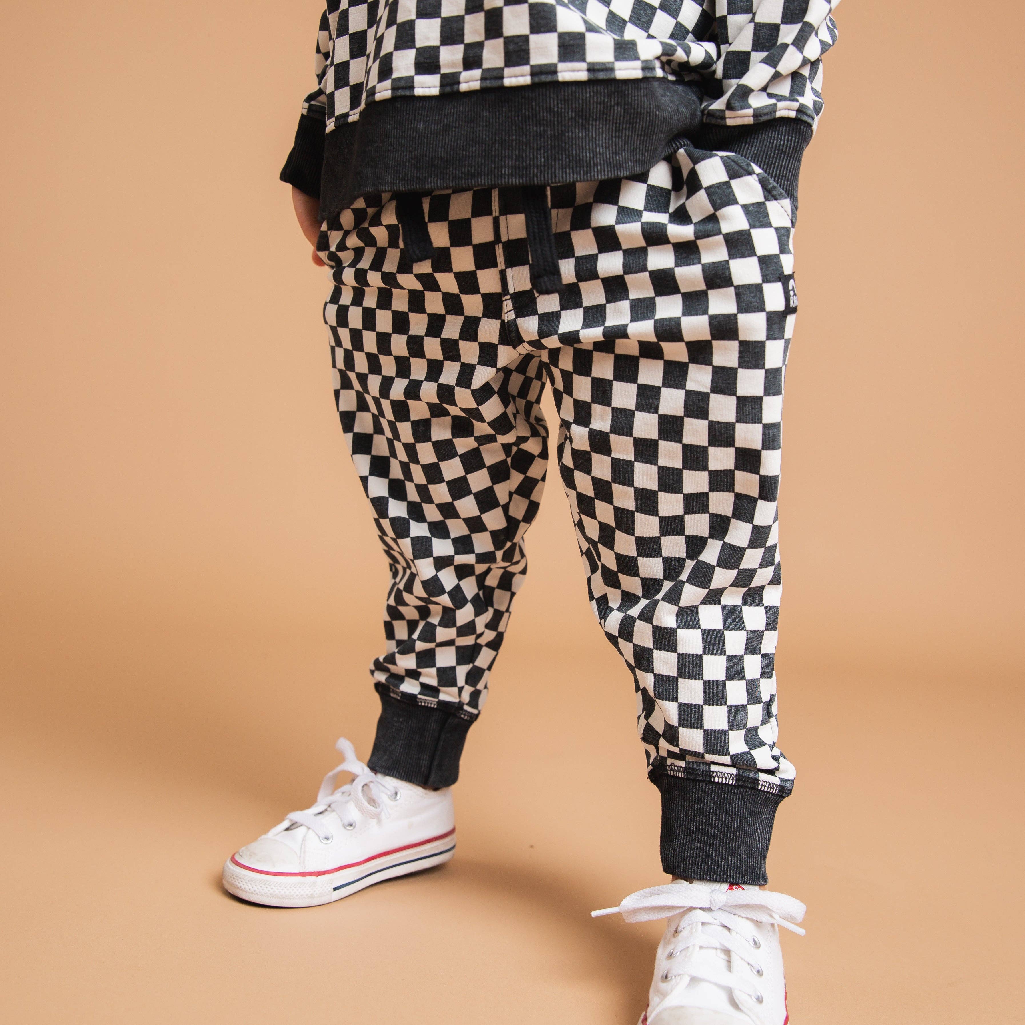 RAGS - Relaxed Fit Joggers - Black & White Mini Check
