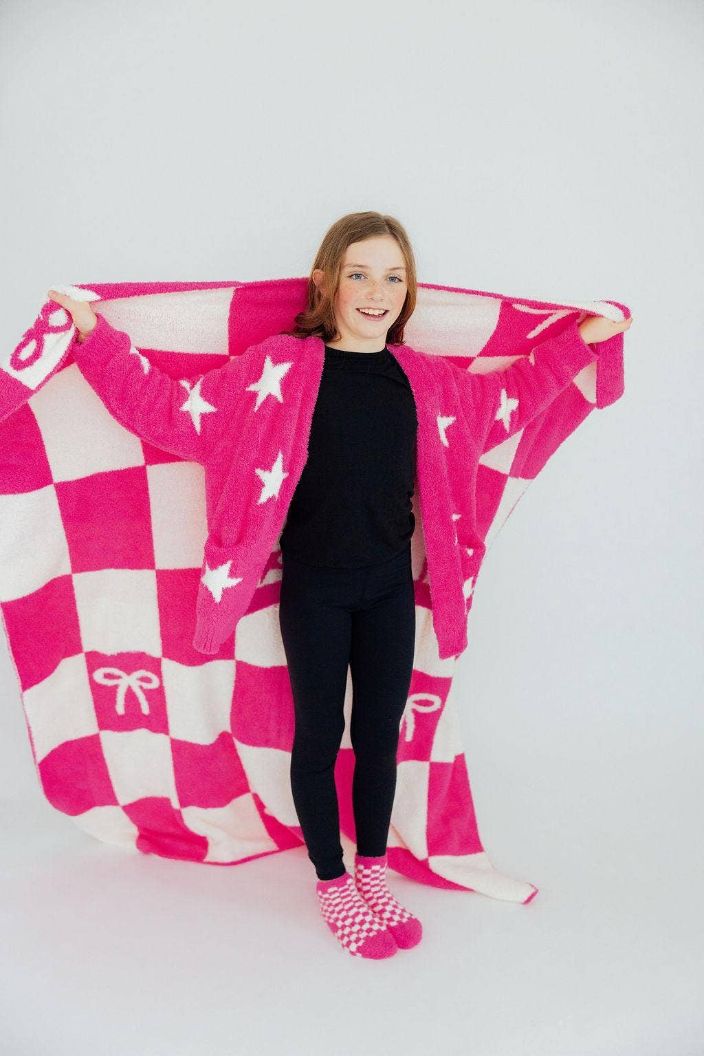 Mila & Rose - Bright Pink Checker Cozy Socks