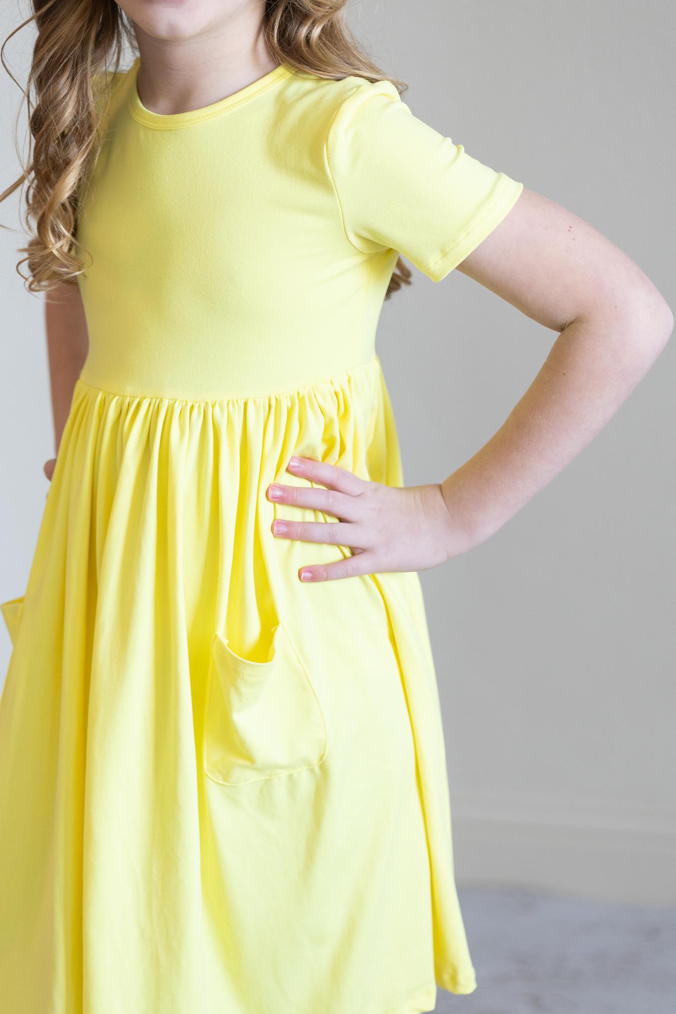 Mila & Rose Short Sleeve Pocket Twirl Dress - Yellow (Final Sale)