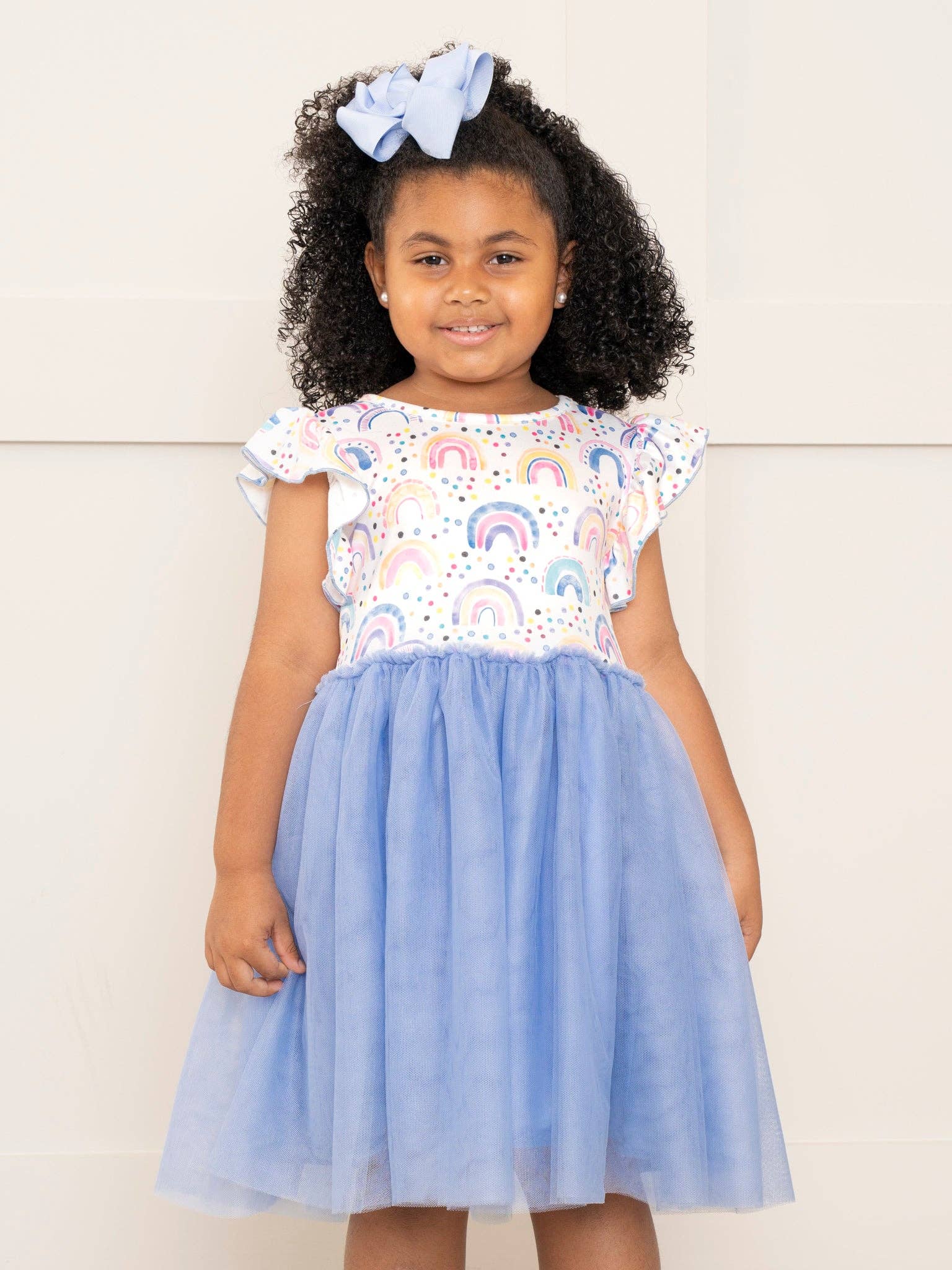 Marie Nicole Clothing - Cornflower Blue Rainbows Tulle Dress