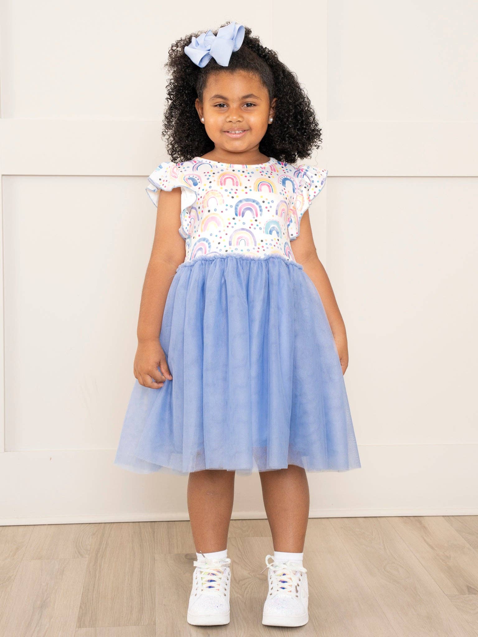 Marie Nicole Clothing - Cornflower Blue Rainbows Tulle Dress