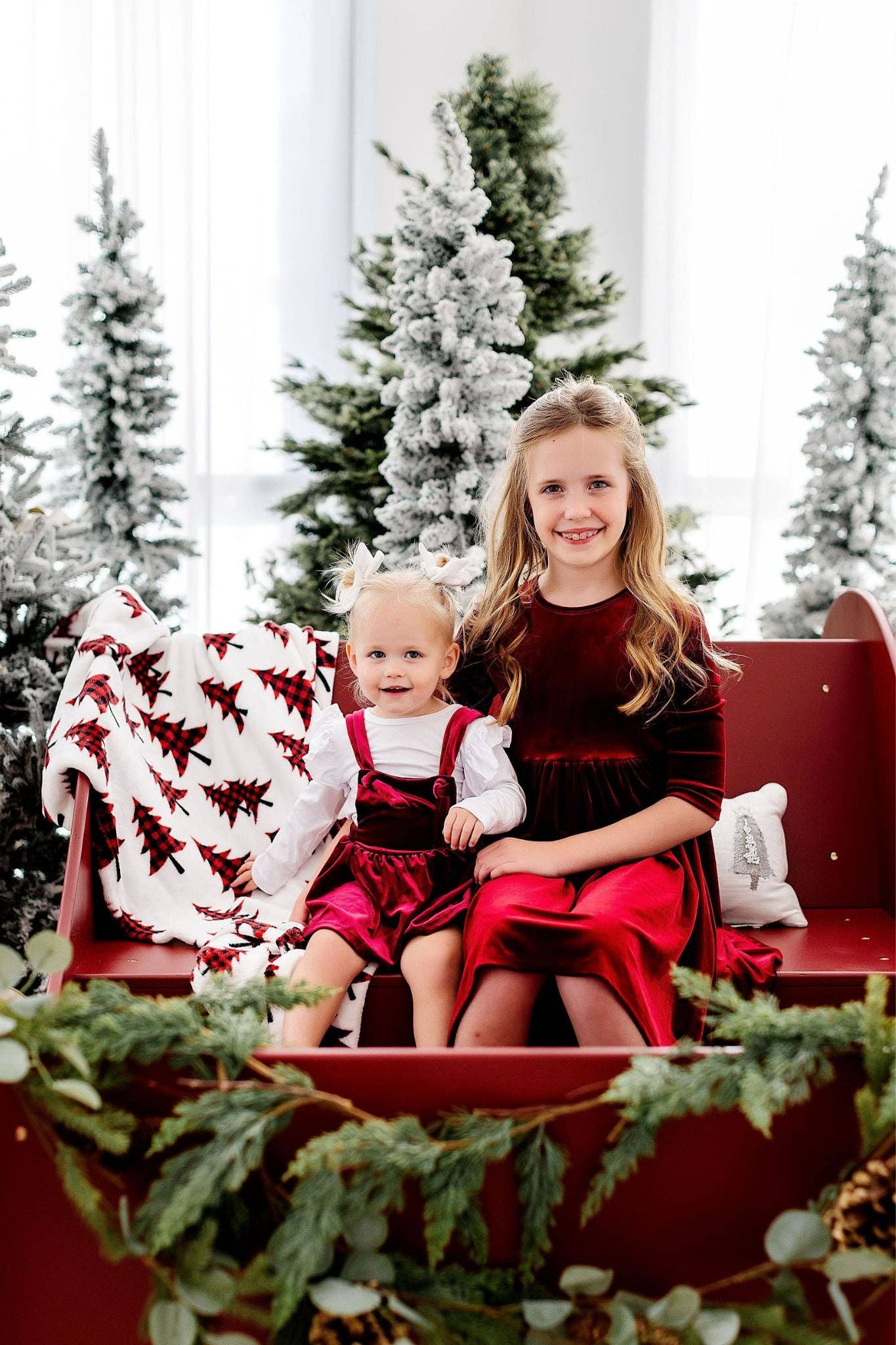 Mila & Rose Velvet Twirl Dress - Cranberry