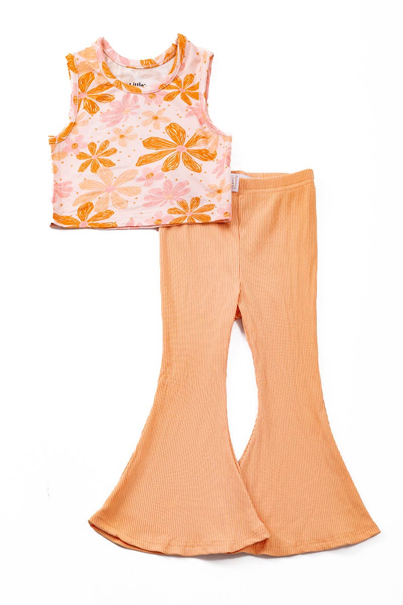 Little Trendy - Bamboo Bell Bottom Set - Orange Floral