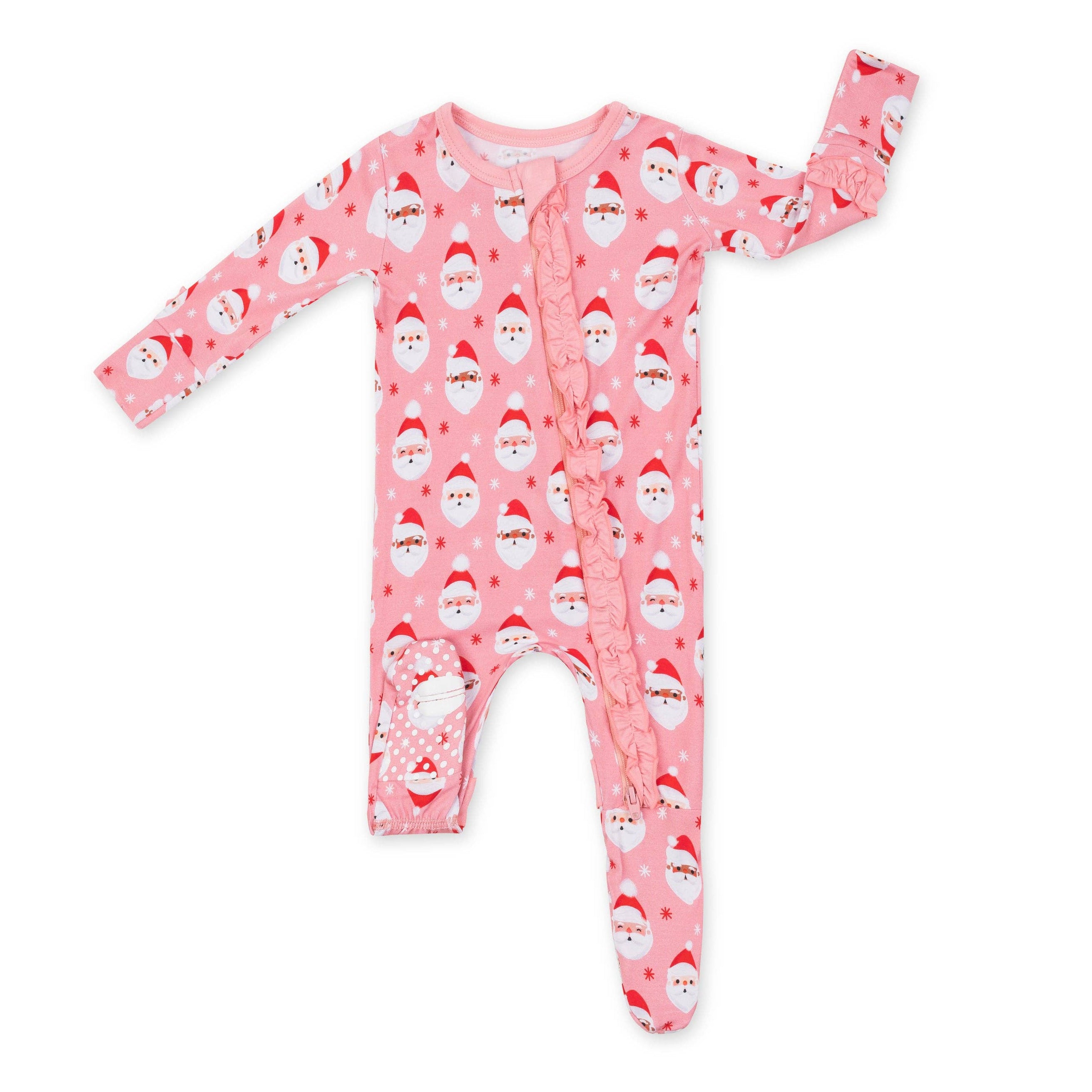 Macaron + Me Ruffled Footsie - Pink Vintage Santa