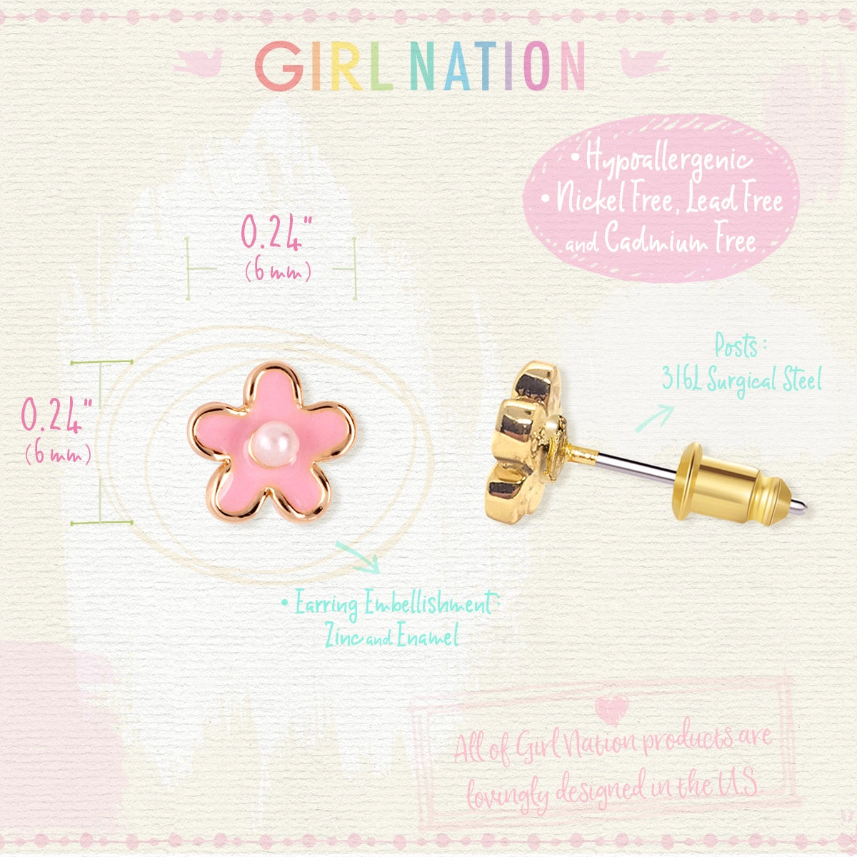 Girl Nation Earrings - Pink Flower