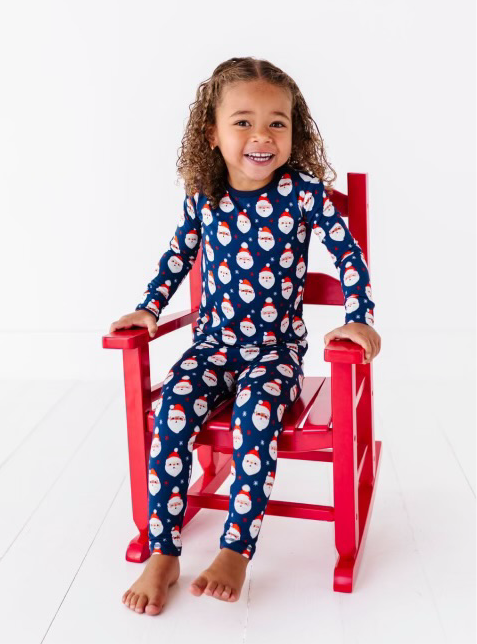 Macaron + Me Two Piece PJs - Navy Vintage Santa