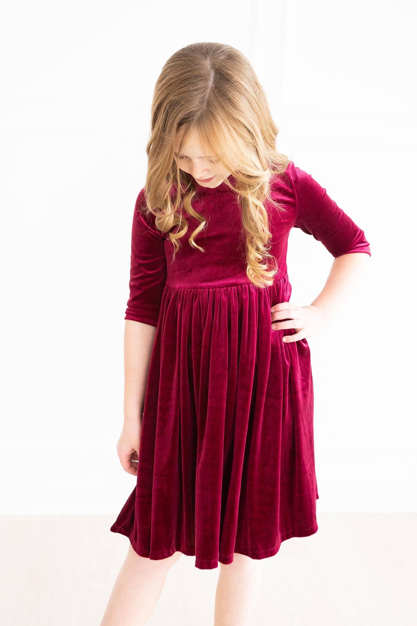 Mila & Rose Velvet Twirl Dress - Cranberry