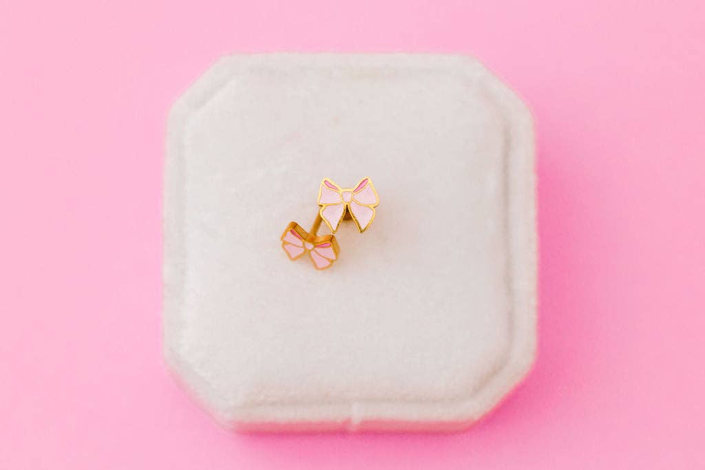 Desert Peach - Pink Bow Stud Earrings