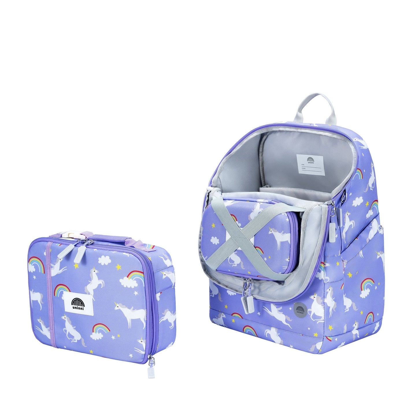 Matching Backpack, Lunch Tote, & Pencil Case by Uninni - Unicorn