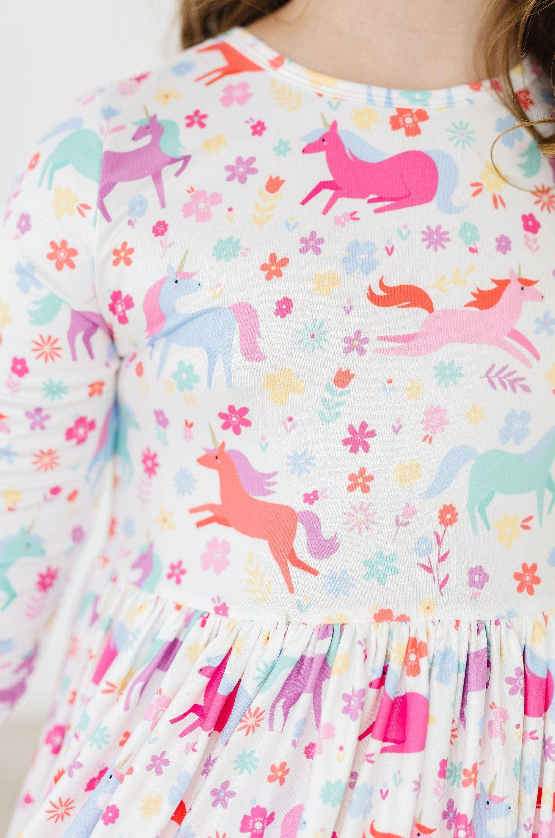 Mila & Rose - Unicorn Wish 3/4 Sleeve Pocket Twirl Dress