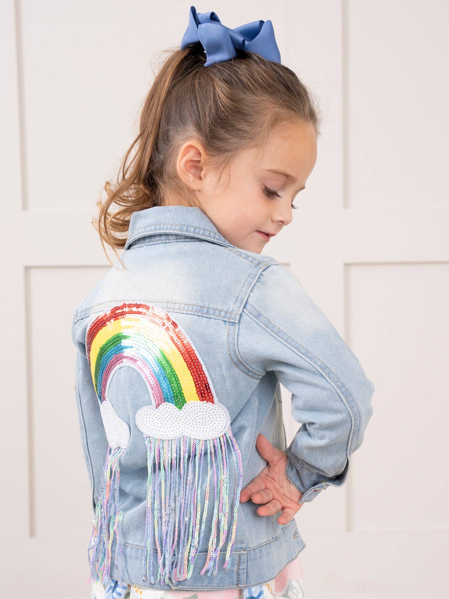 Marie Nicole Clothing - Rainbow Sequin Denim Jacket