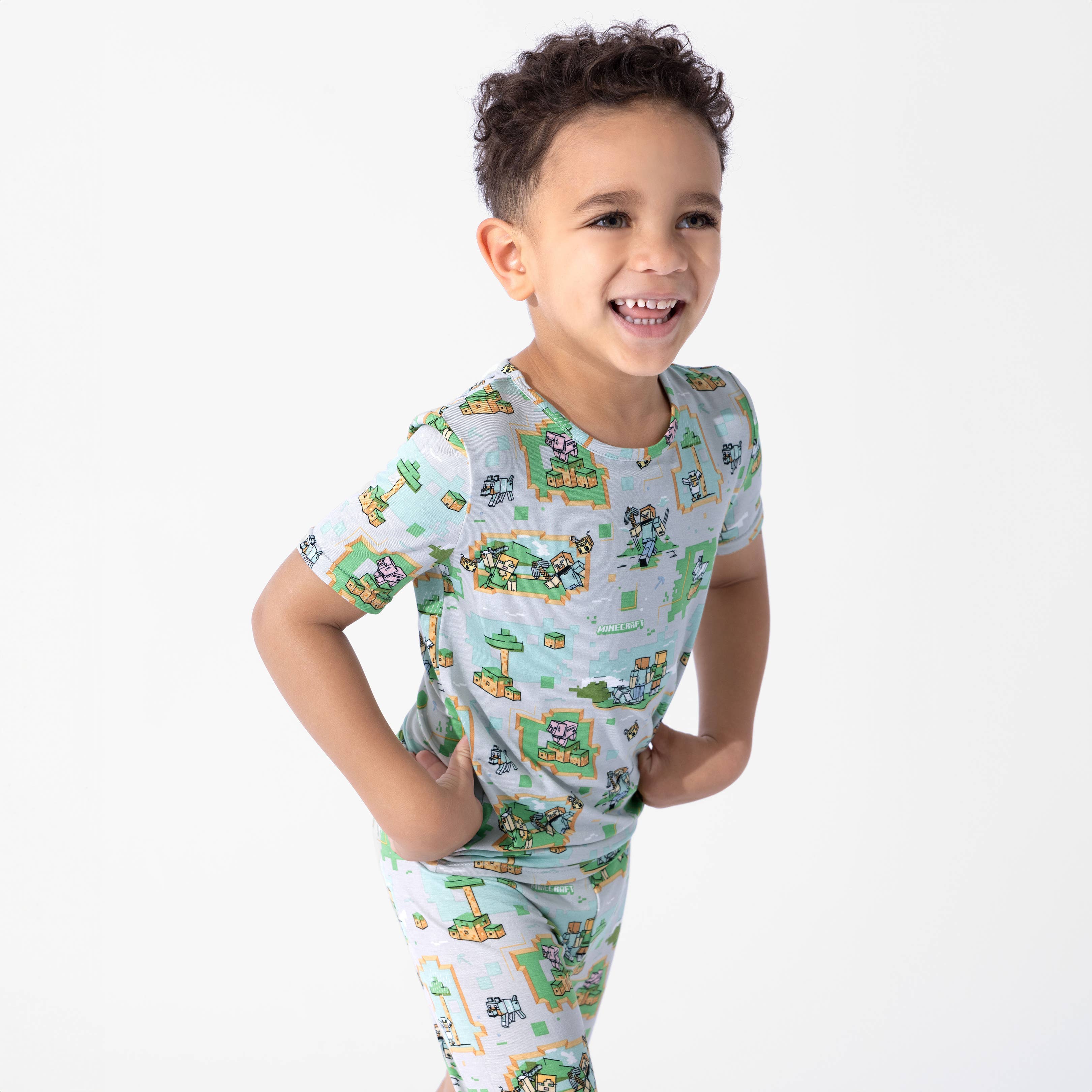 Bellabu Bear - Minecraft Overworld Dreams Bamboo Kids Pajama Short Set