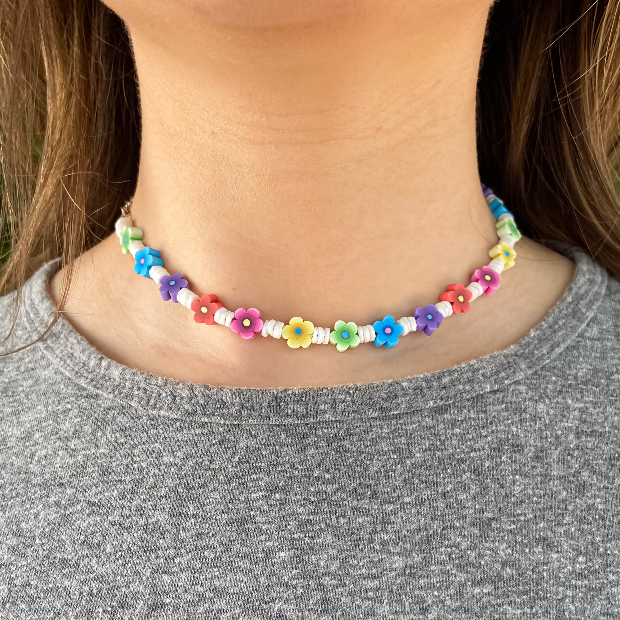 Rainbow Daisy Puka Shell Necklace