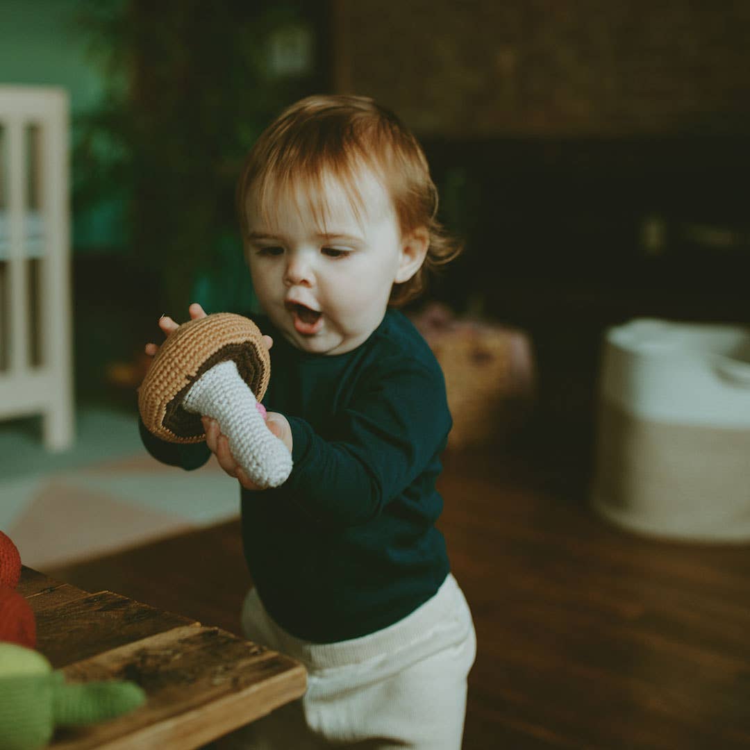 Pebble - Pretend Play Food Rattle - Brown Mushroom