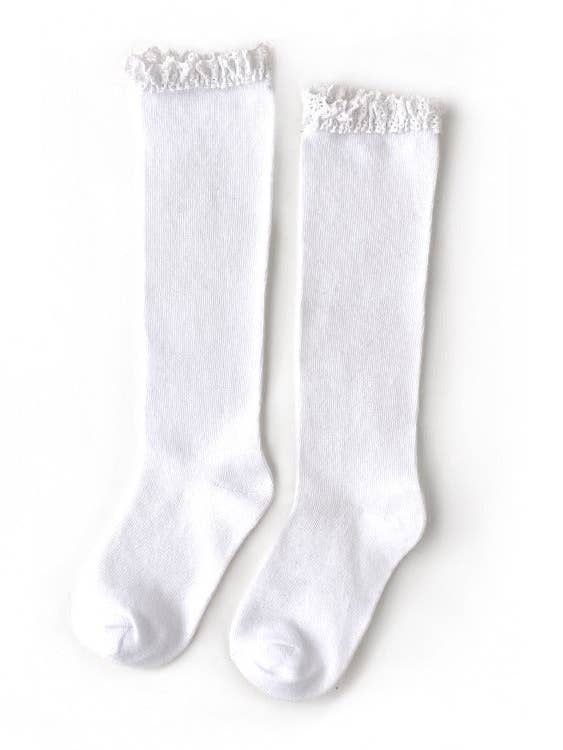 Little Stocking Co. Lace Top Knee High Socks - White