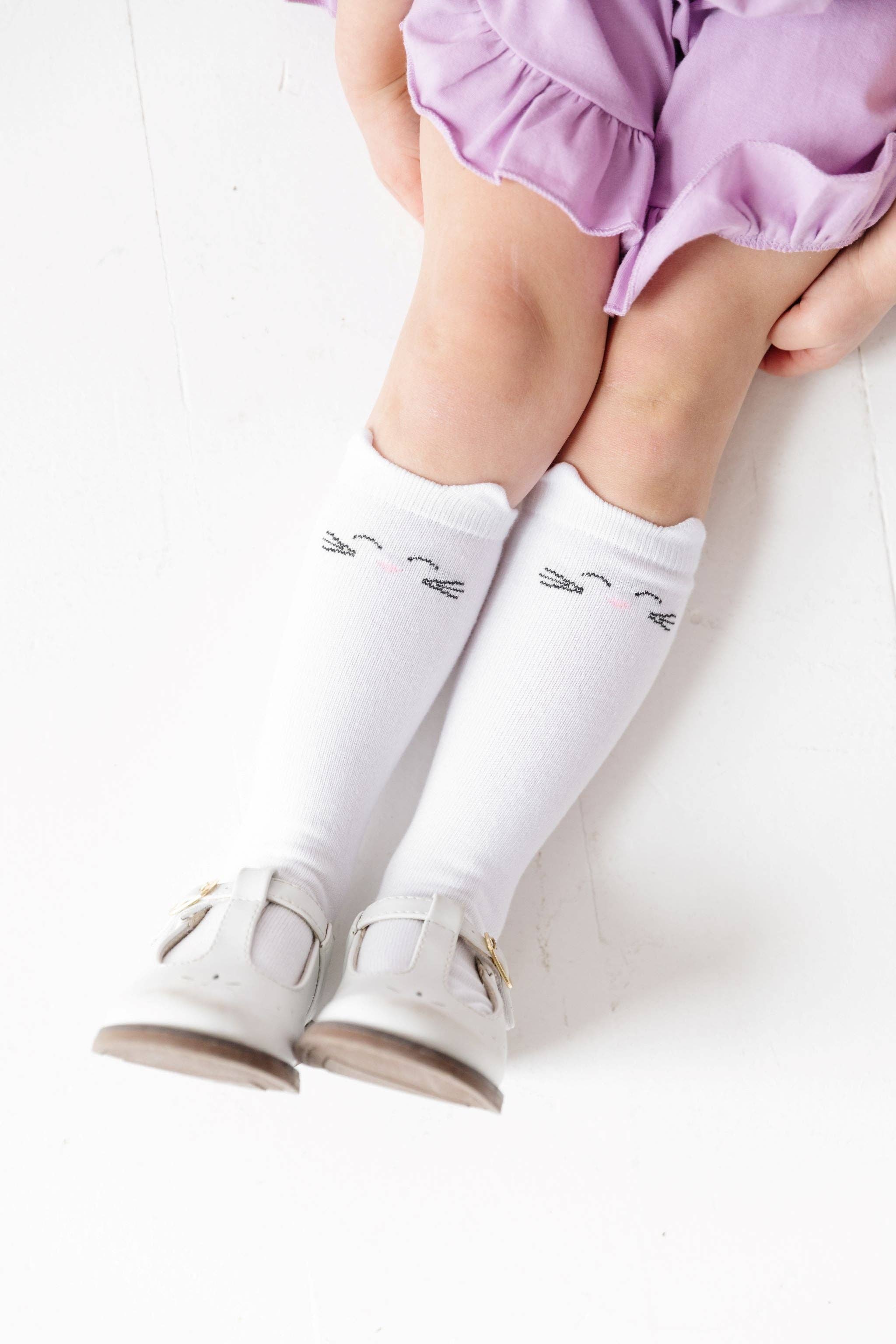 Little Stocking Co. Knee High Socks - White Cat