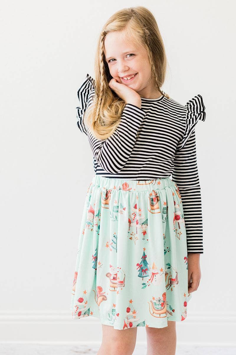 Mila & Rose L/S Ruffle Tee - Black & White Stripe