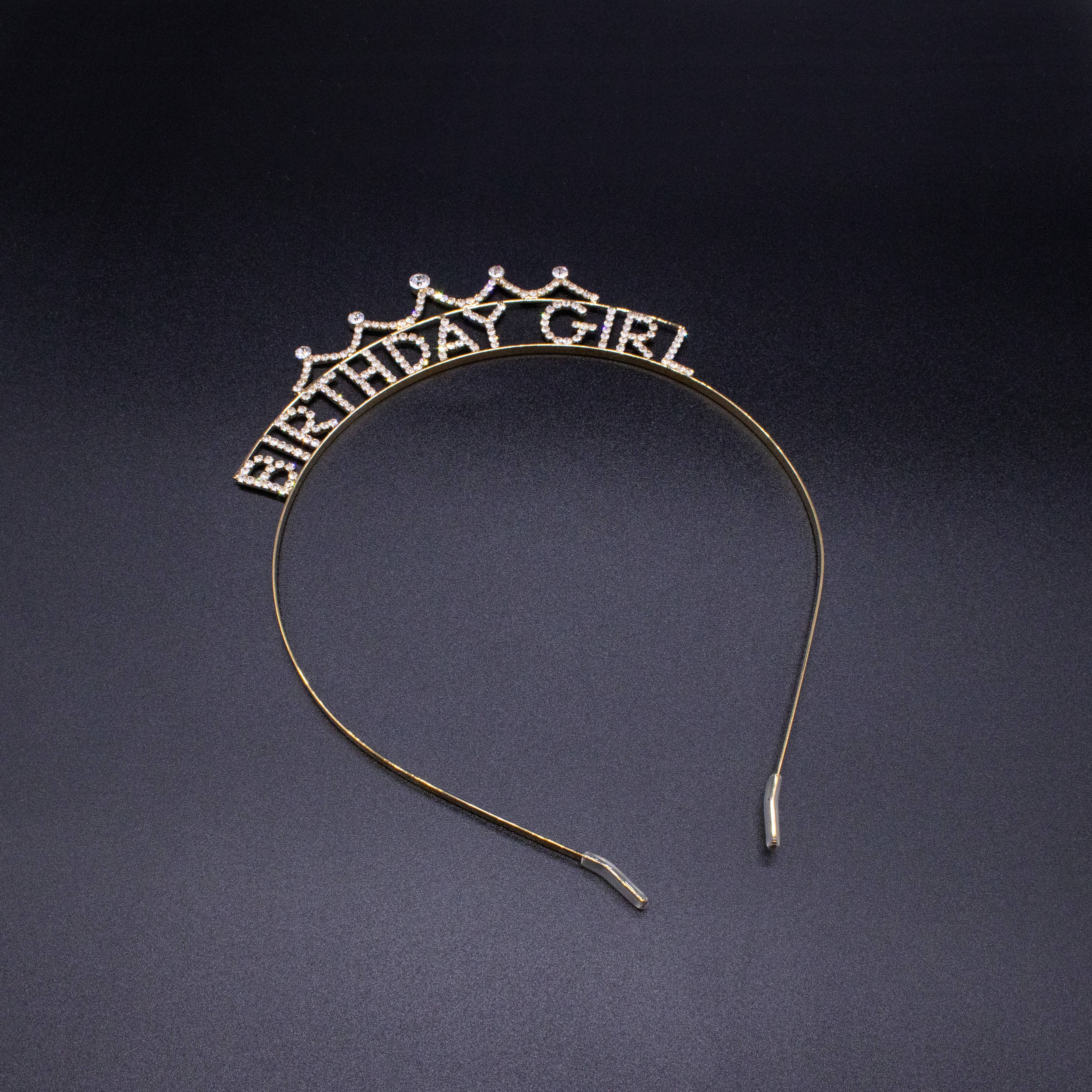 Rhinestone Birthday Girl Tiara Crown Headband - Gold or Silver