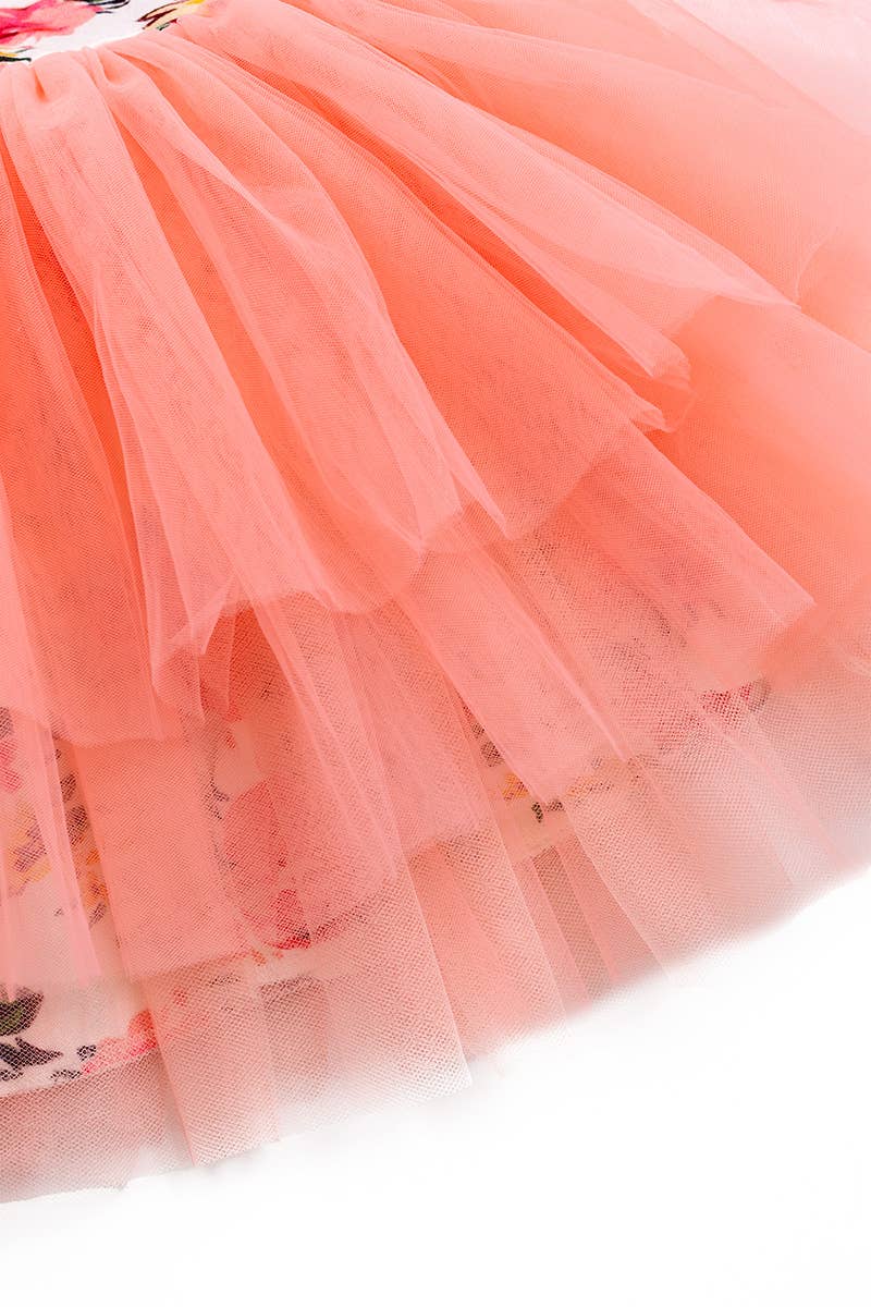 Little Trendy - Peach Floral Bamboo Tulle Dress