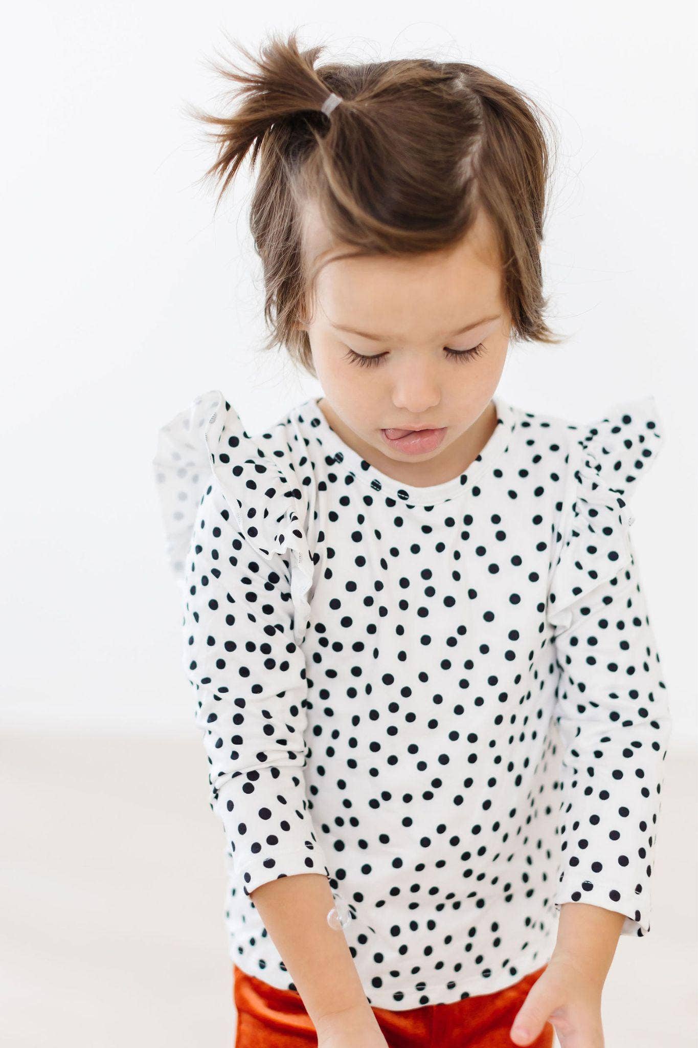 Mila & Rose L/S Ruffle Tee - Scattered Dot
