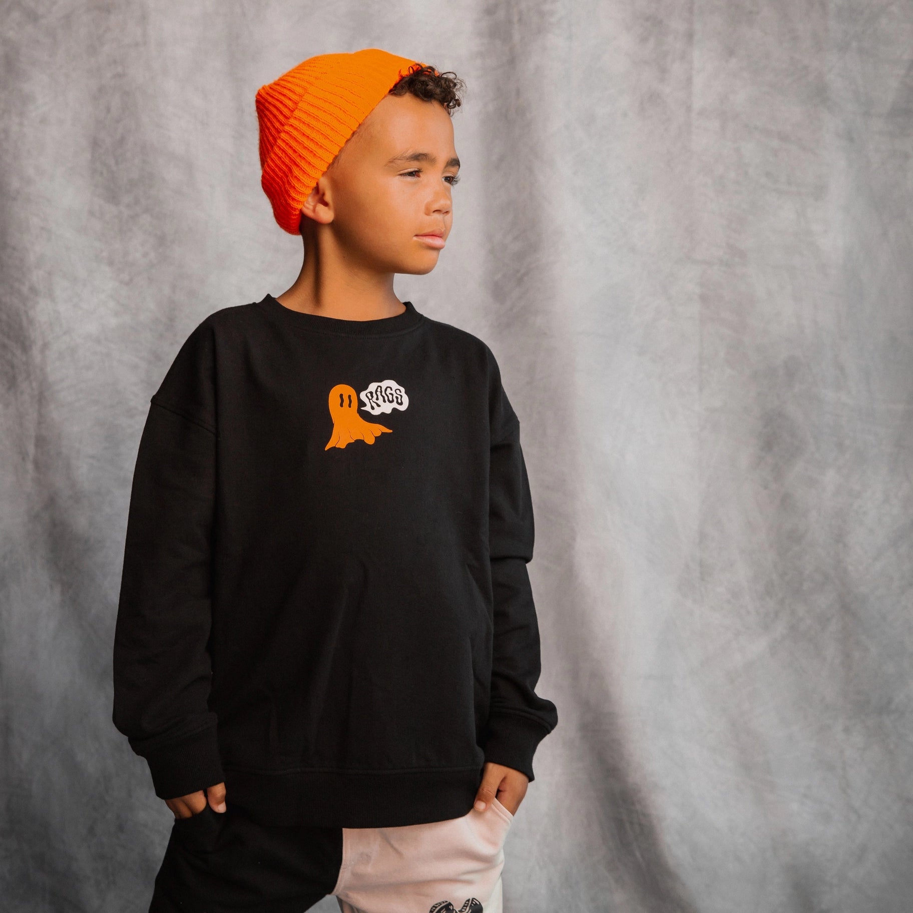 RAGS Drop Shoulder Kids Sweatshirt - 'stay Spooky' - Asphalt (Final Sale)