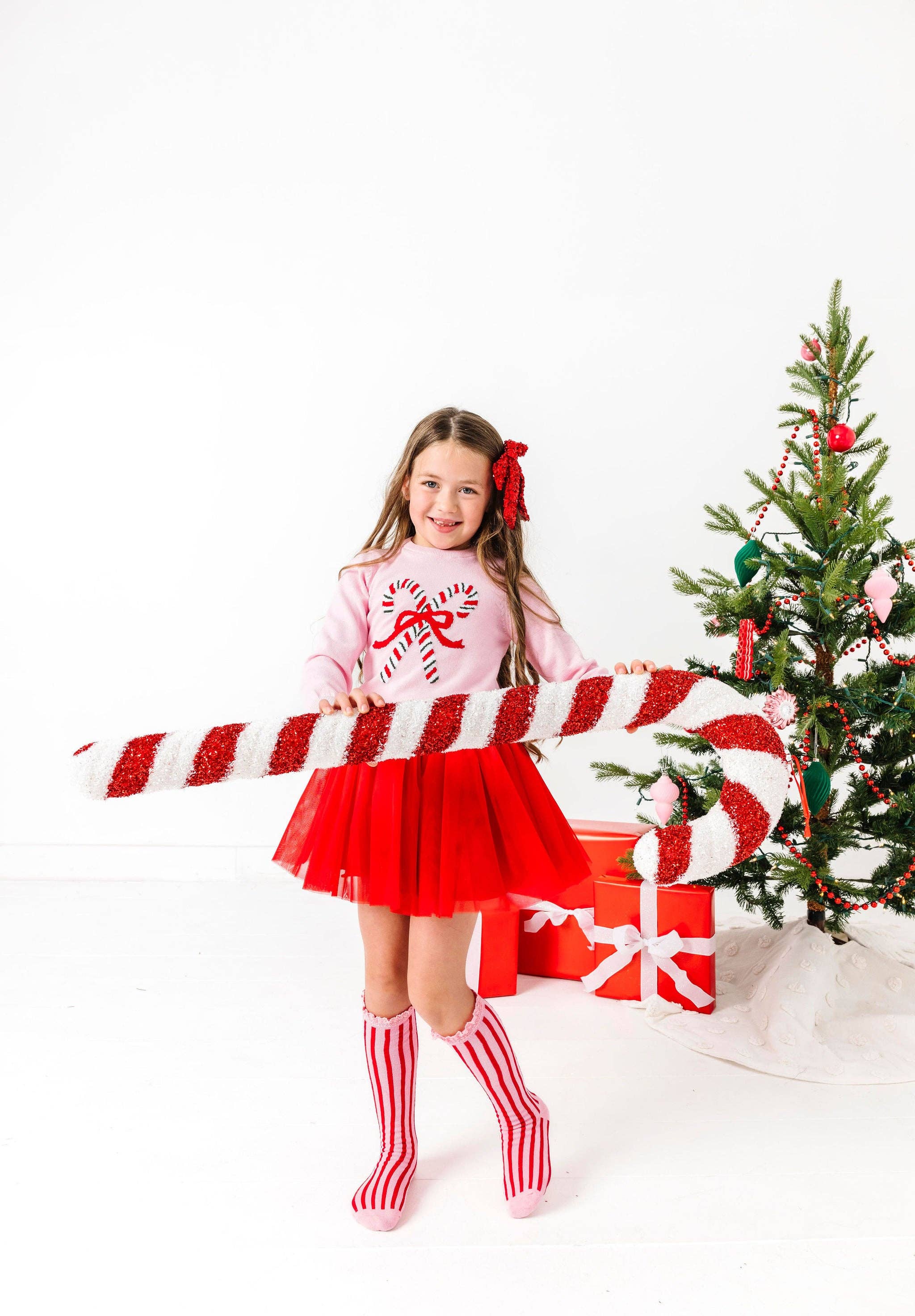 Little Stocking Co. Lace Top Knee High Socks - Candy Stripe