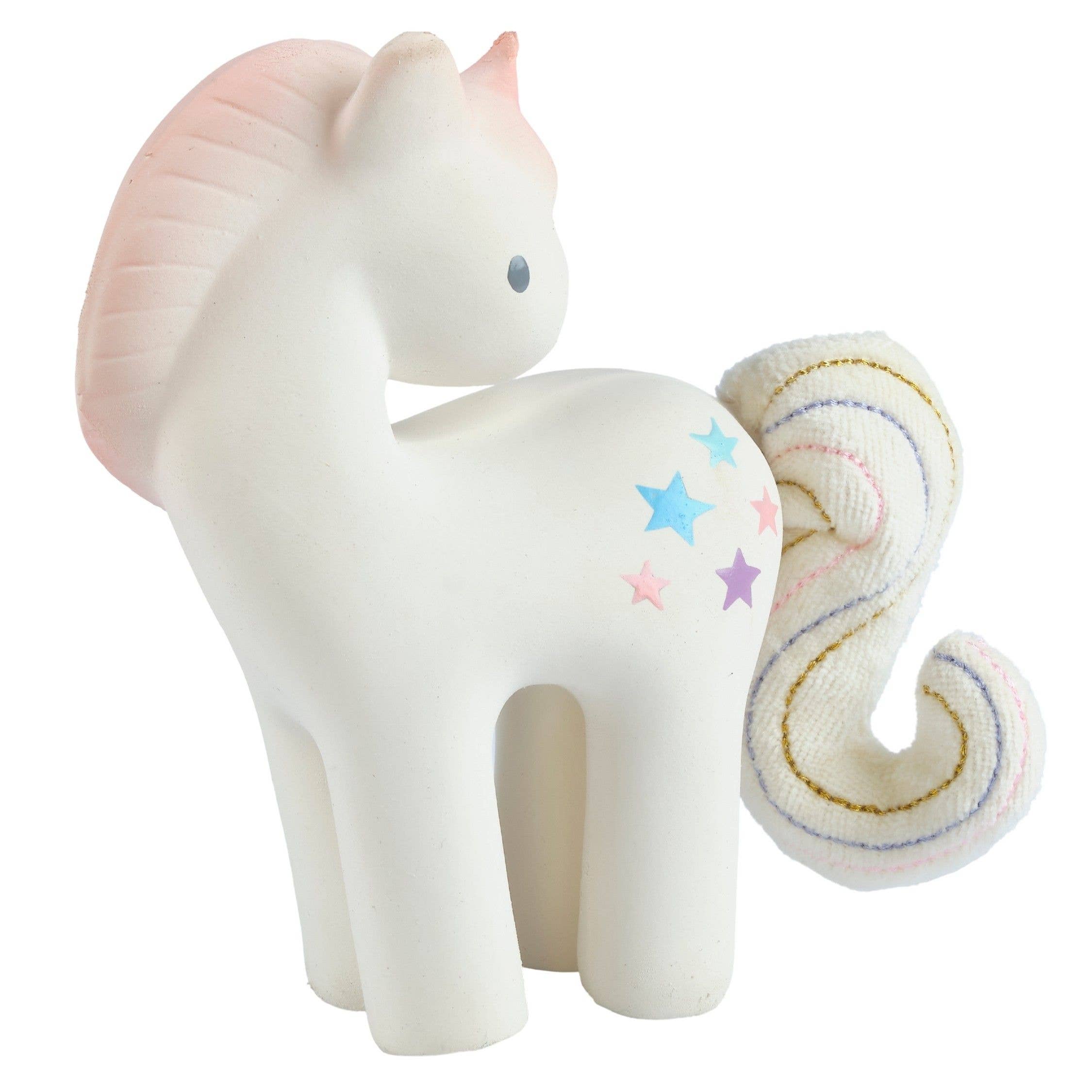 Tikiri Toys - Cotton Candy Unicorn Natural Rubber Rattle w/Crinkle Tail