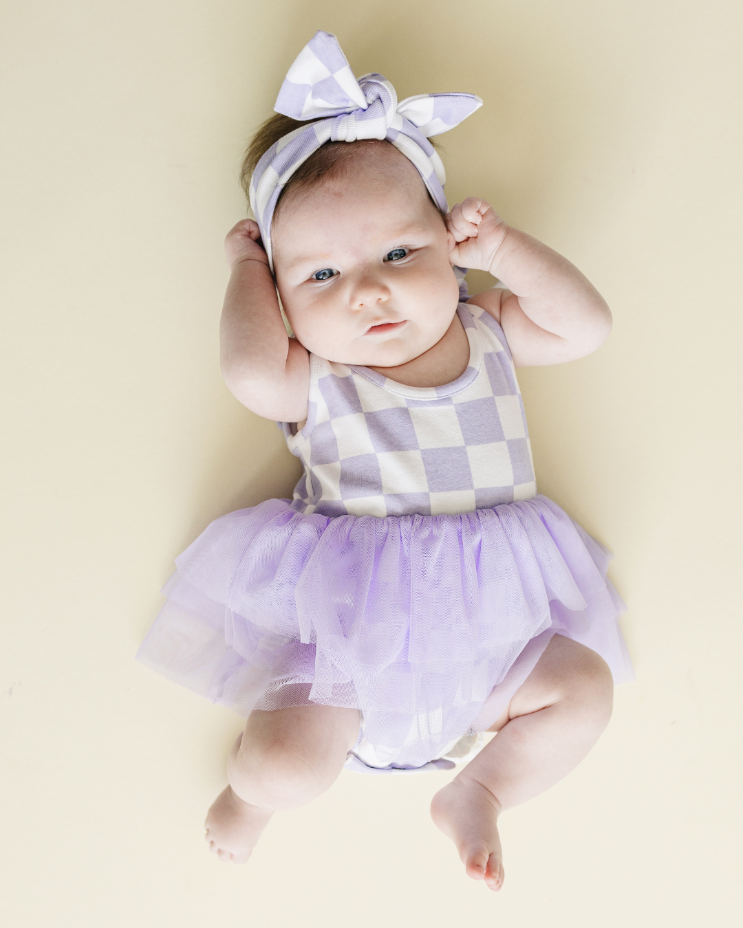 Lucky Panda Kids Checkered Headband - Lavender