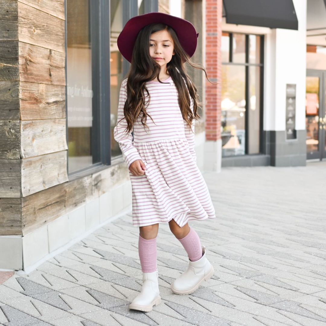 Tiny Trendsetter Long Sleeve Ava Dress - Blush Stripe