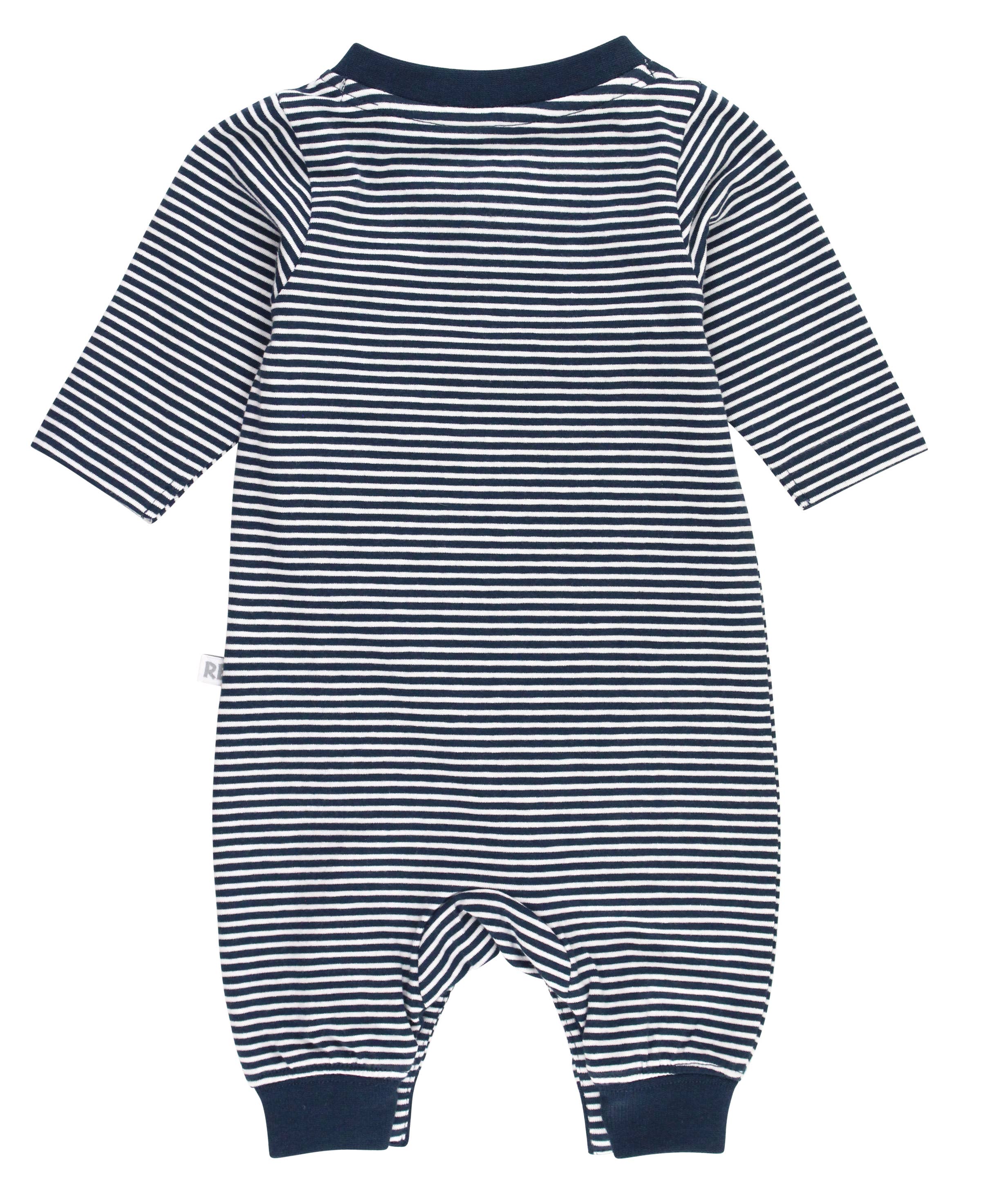 RuggedButts Knit Henley Pocket Romper - Tiny Navy Stripe