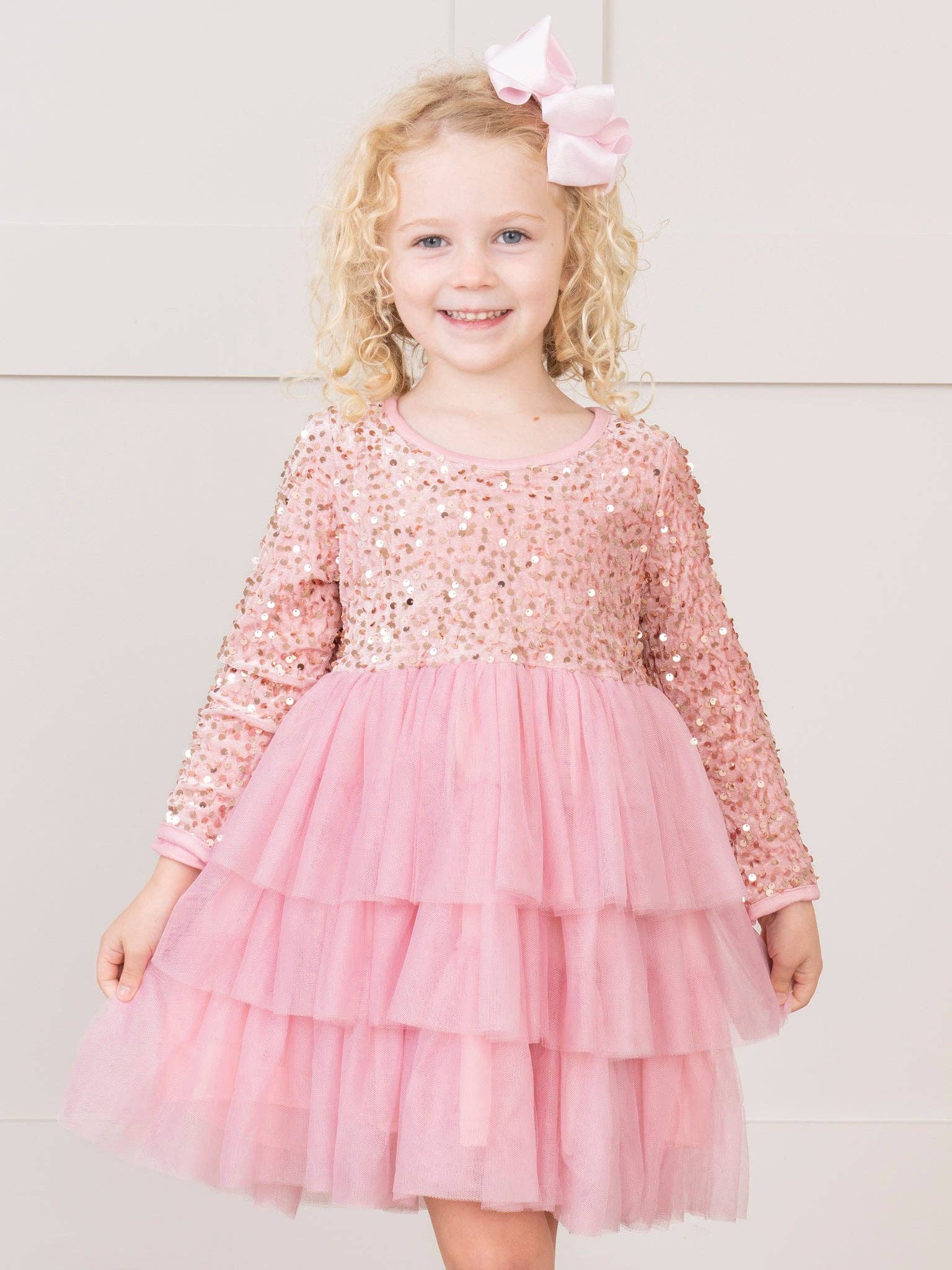 Blush Pink Velvet Triple Tiered Tulle Dress