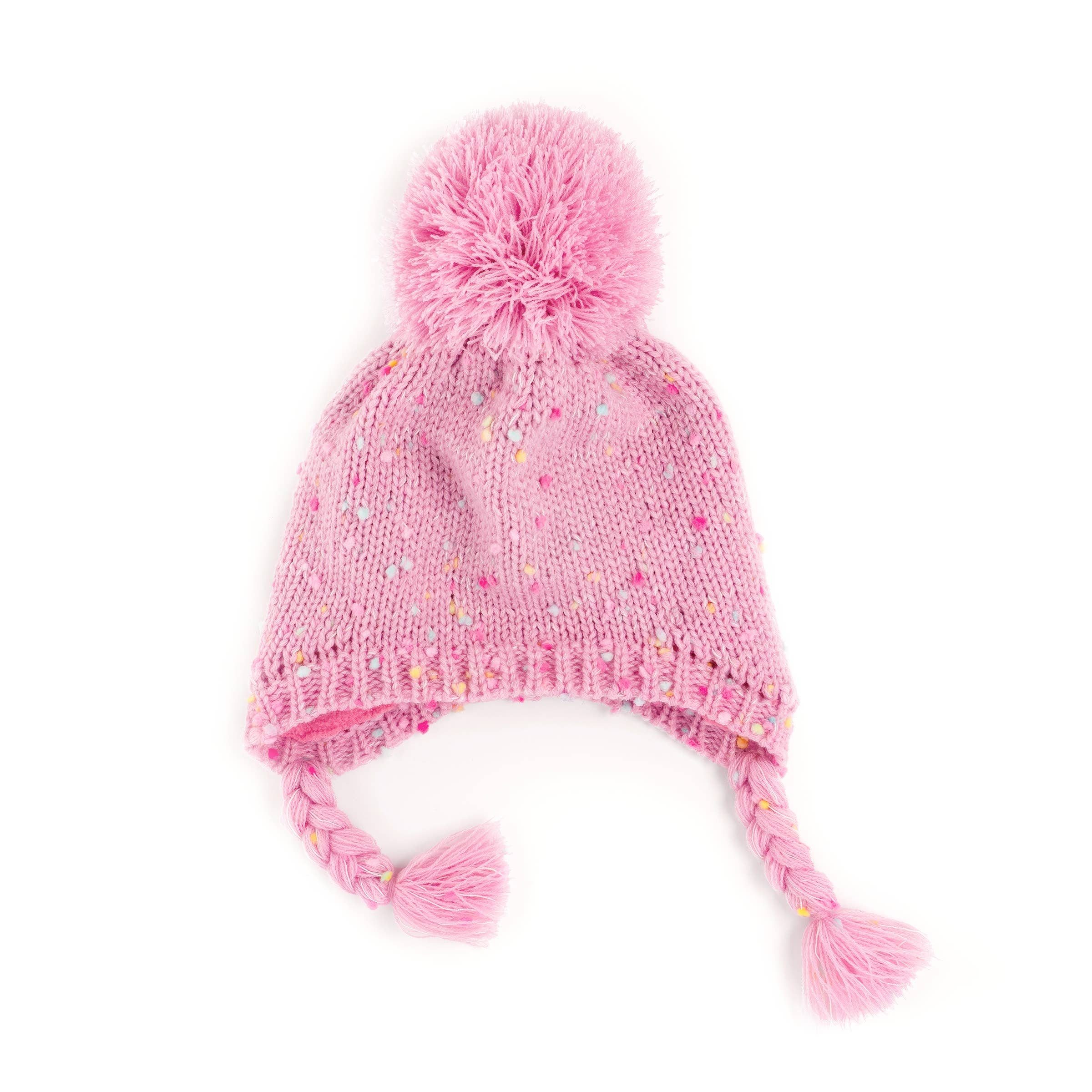 Sprinkled Earflap Hat with Braids - Pink